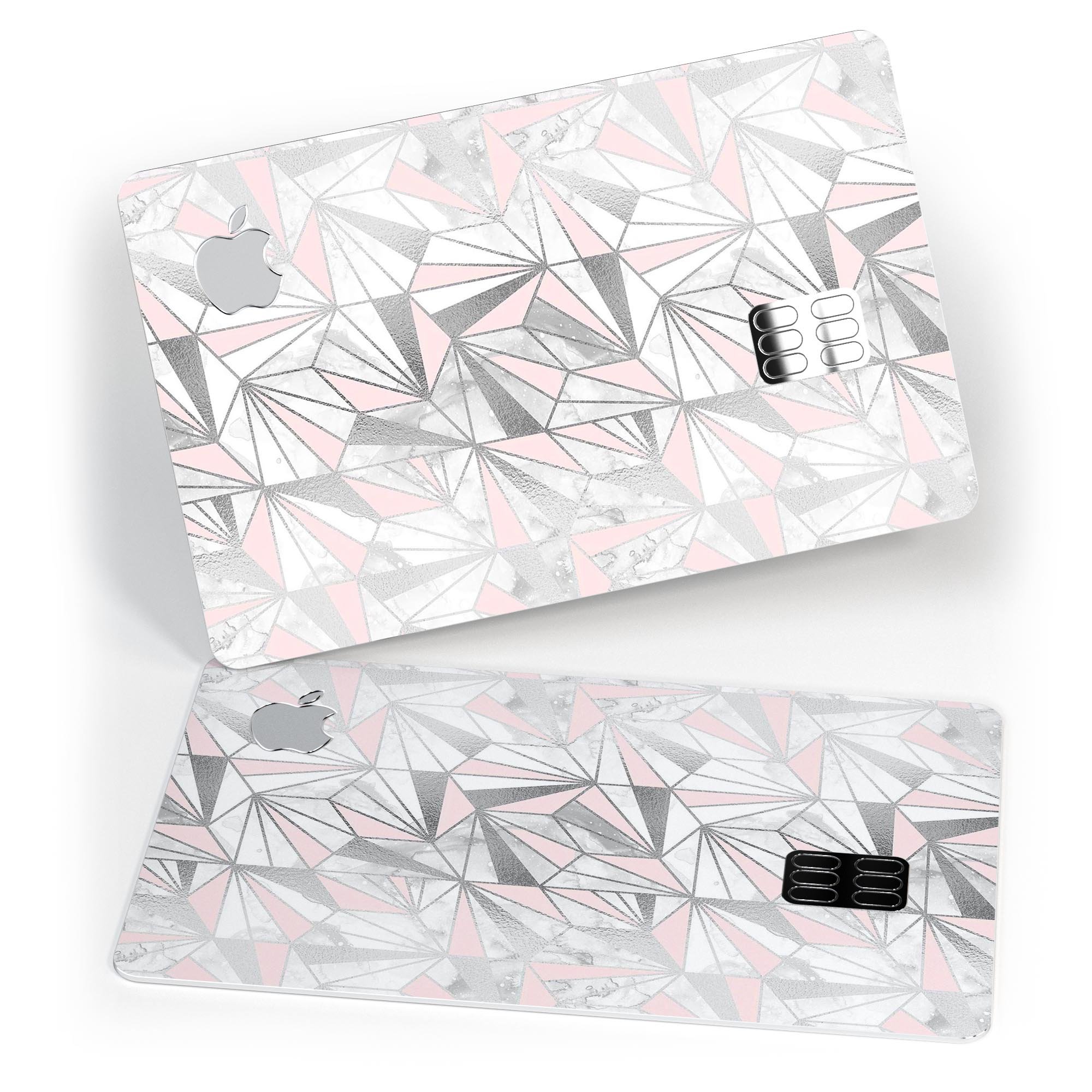 Karamfila Silver & Pink Marble V1 skin kit for Apple Card, showcasing premium vinyl design with bubble-free installation.