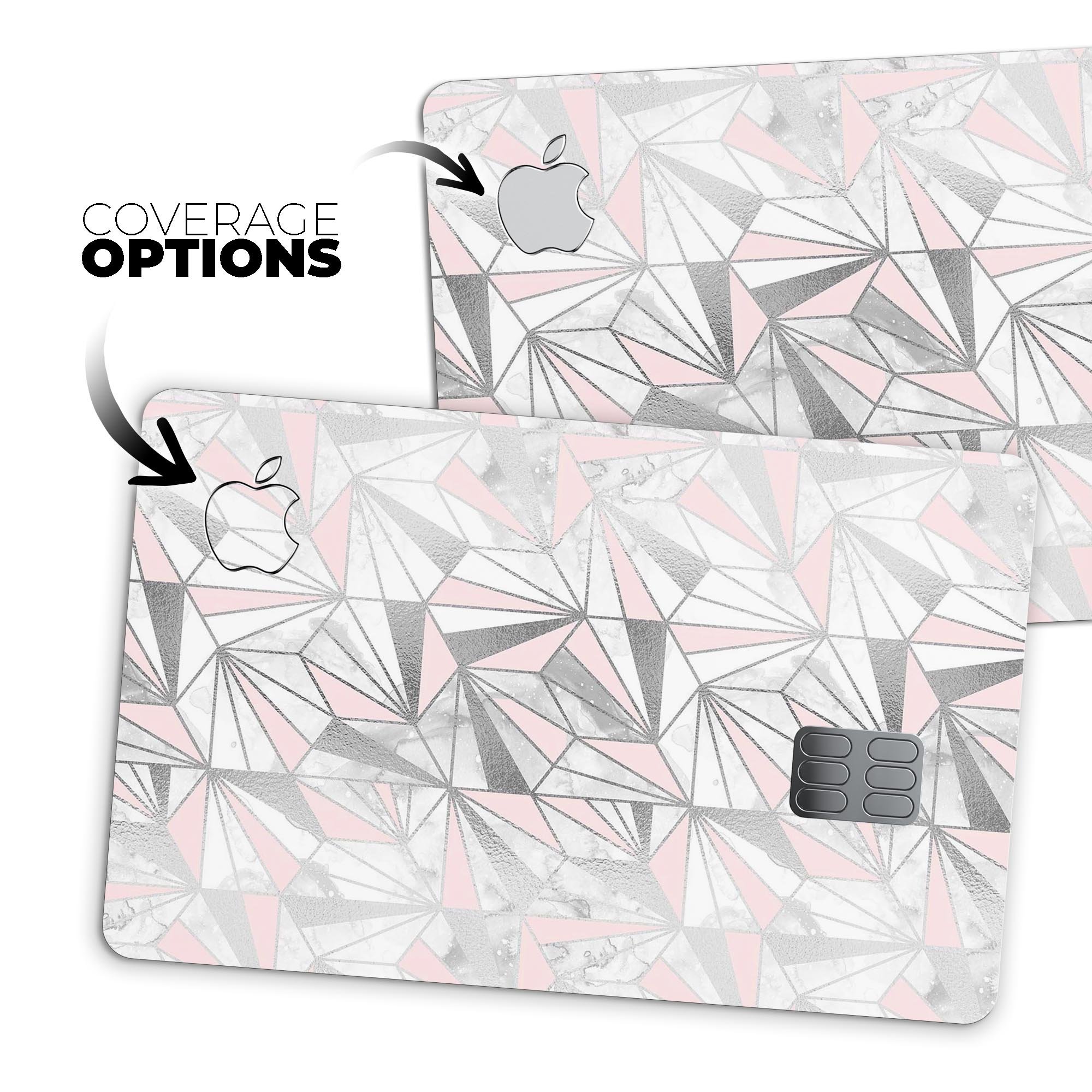 Karamfila Silver & Pink Marble V1 skin kit for Apple Card, showcasing premium vinyl design with bubble-free installation.