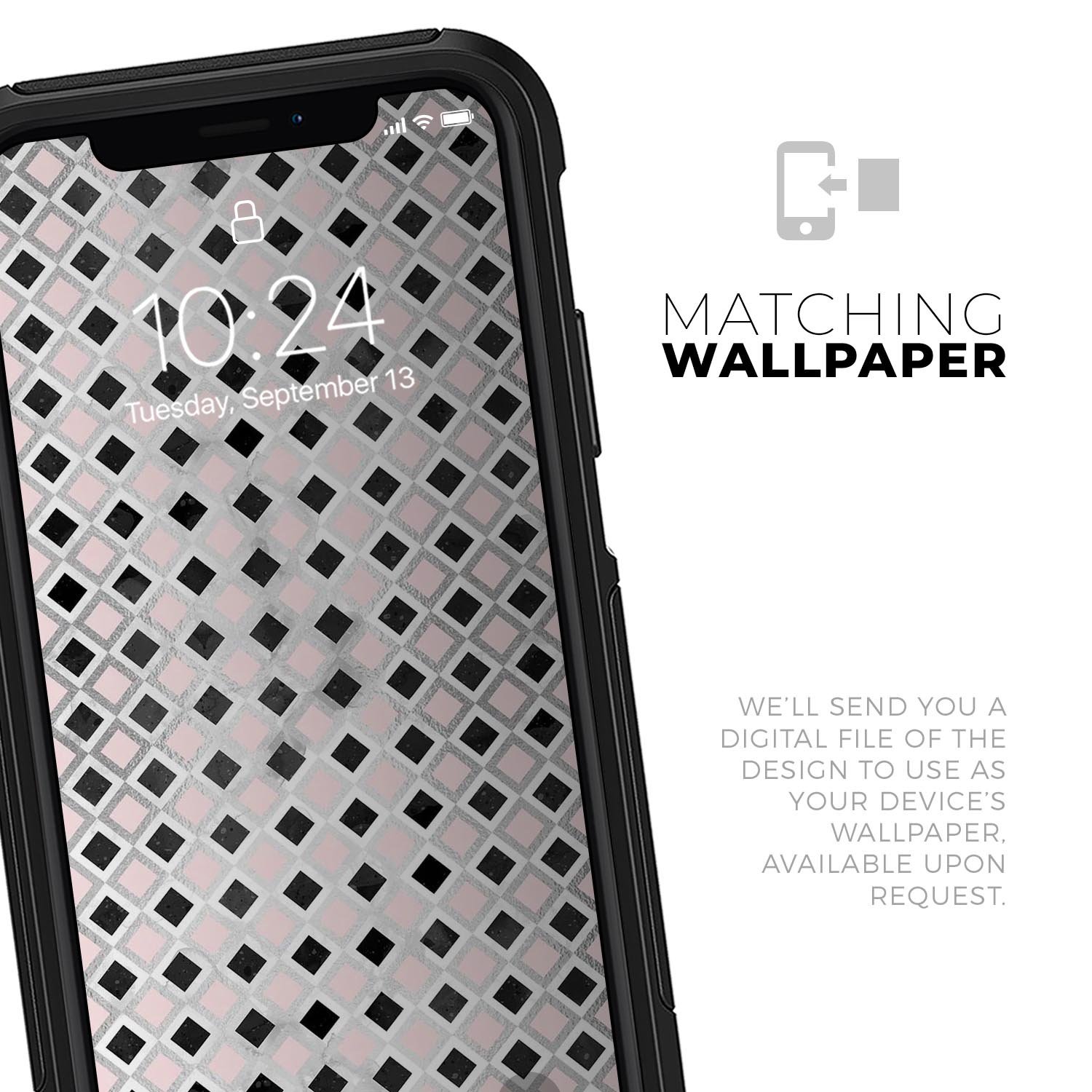 Karamfila Silver & Pink Marble V11 Skin Kit for iPhone OtterBox, showcasing a stylish marble design with dual-layer protection.