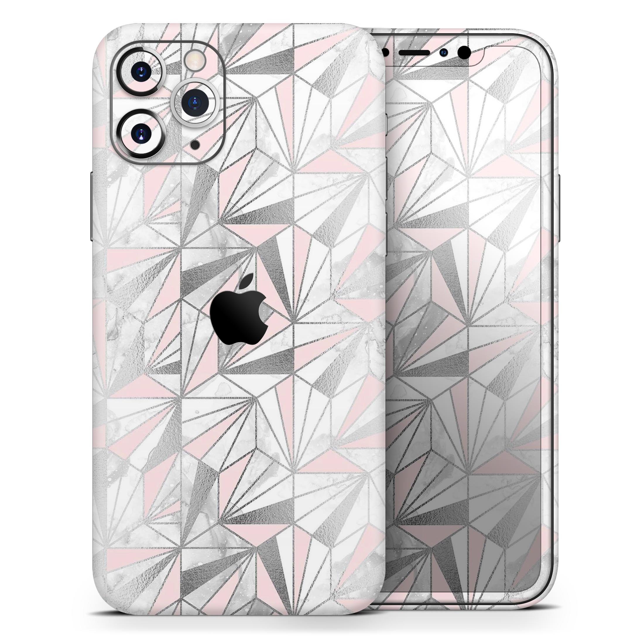 Karamfila Silver & Pink Marble V1 Skin-Kit for Apple iPhone, showcasing stylish design and premium vinyl material.