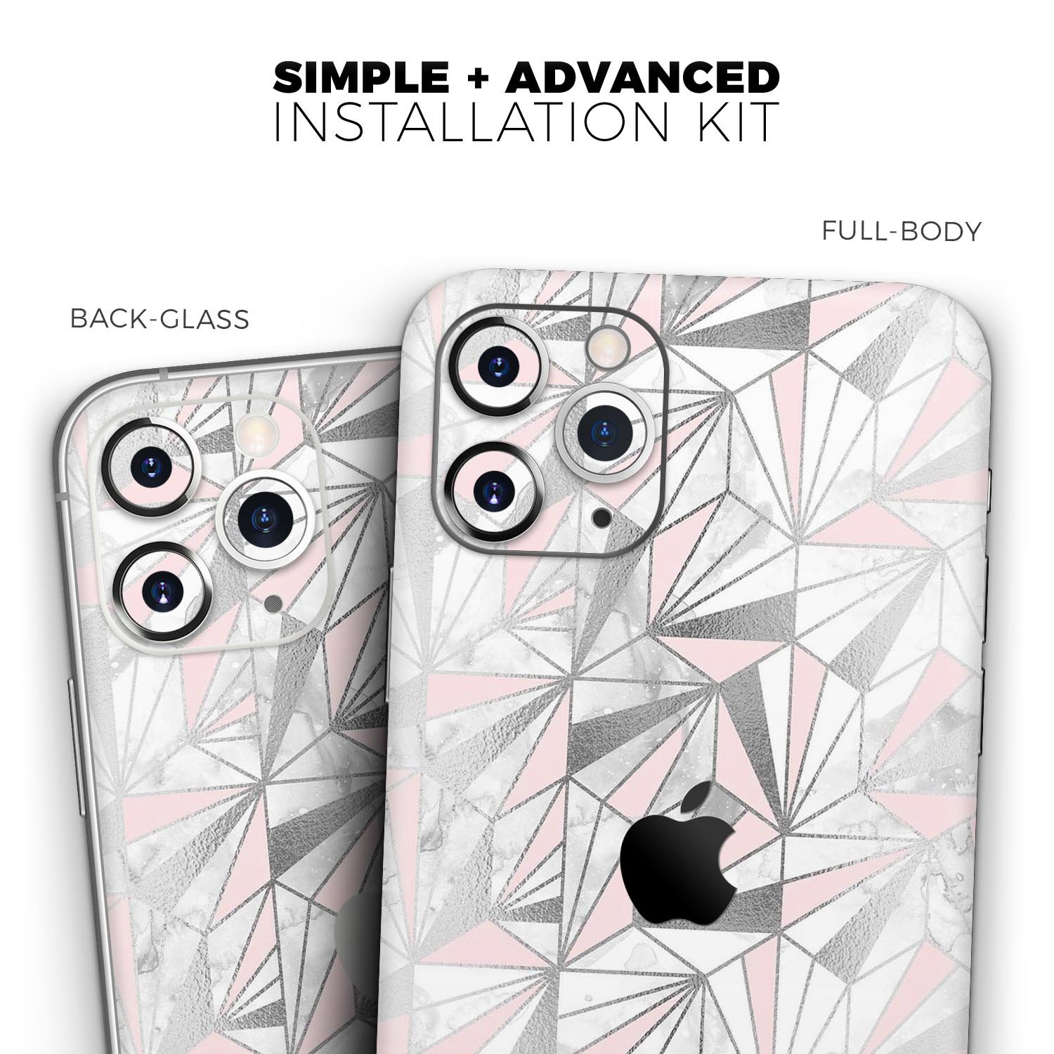 Karamfila Silver & Pink Marble V1 Skin-Kit for Apple iPhone, showcasing stylish design and premium vinyl material.