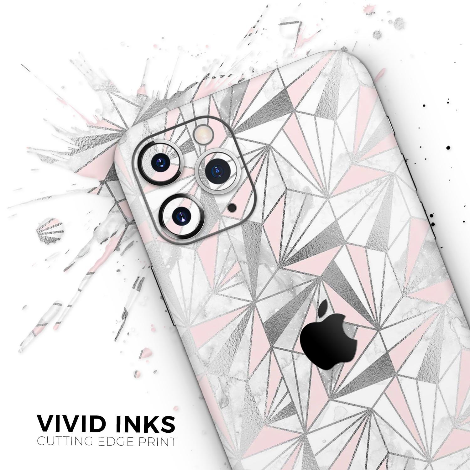 Karamfila Silver & Pink Marble V1 Skin-Kit for Apple iPhone, showcasing stylish design and premium vinyl material.