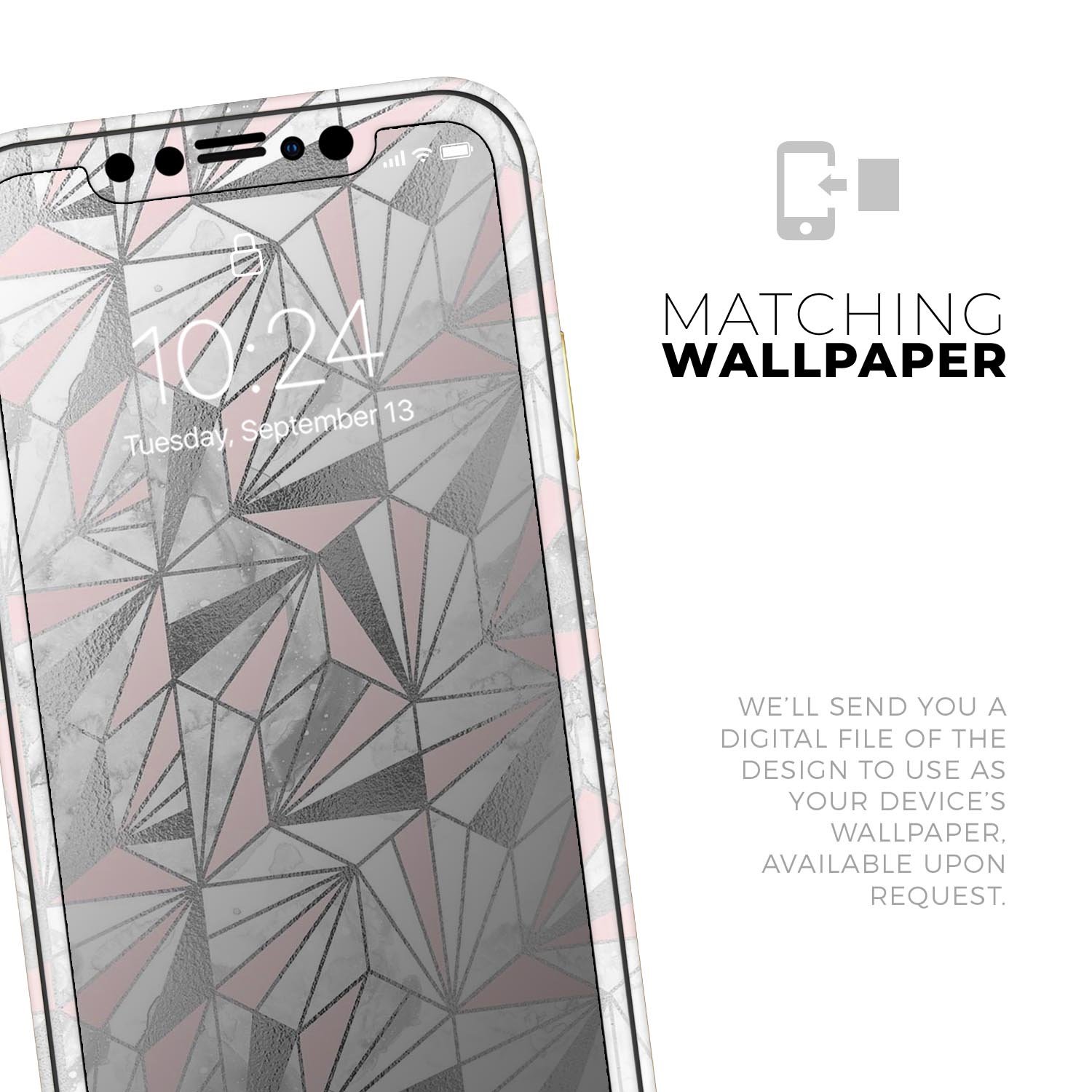 Karamfila Silver & Pink Marble V1 Skin-Kit for Apple iPhone, showcasing stylish design and premium vinyl material.