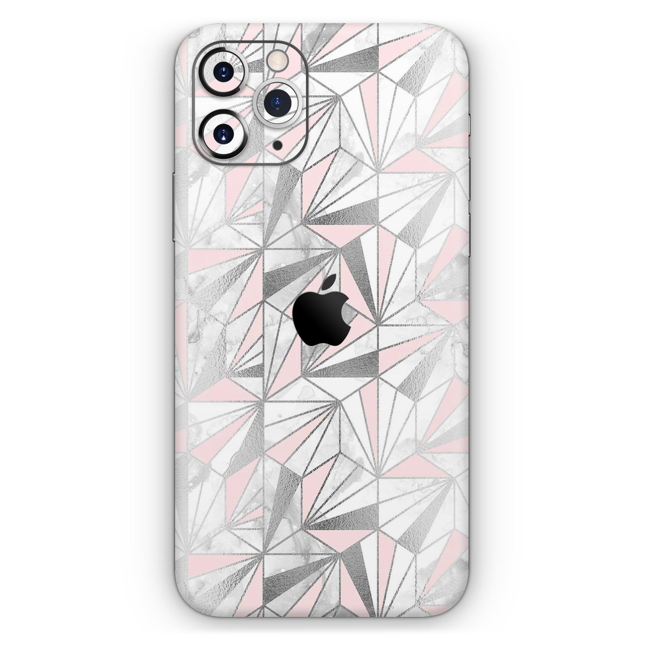 Karamfila Silver & Pink Marble V1 Skin-Kit for Apple iPhone, showcasing stylish design and premium vinyl material.