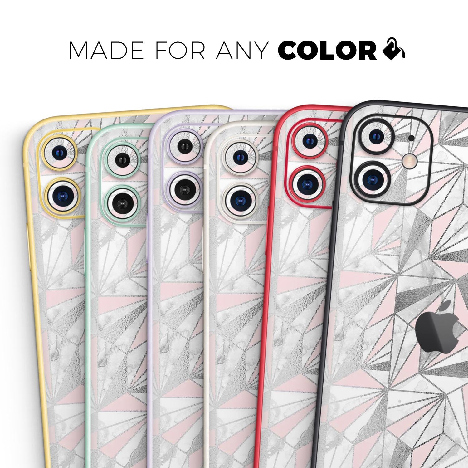 Karamfila Silver & Pink Marble V1 Skin-Kit for Apple iPhone, showcasing stylish design and premium vinyl material.