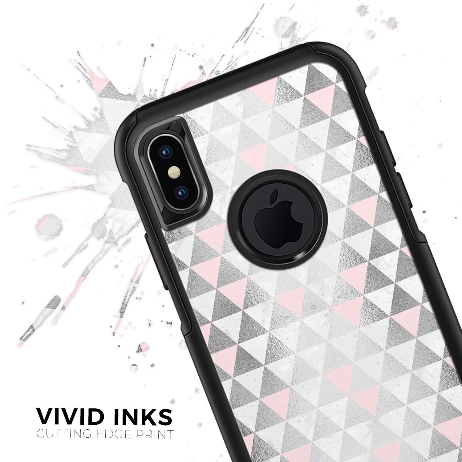 Karamfila Silver & Pink Marble V13 Skin Kit for iPhone OtterBox, showcasing a stylish marble design with dual-layer protection.