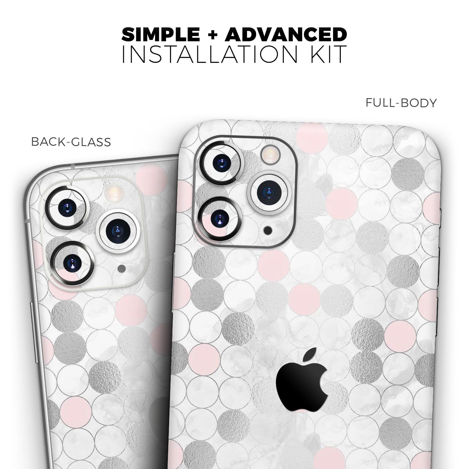 Karamfila Silver & Pink Marble V14 Skin-Kit for iPhone, showcasing a stylish design with a glossy finish.