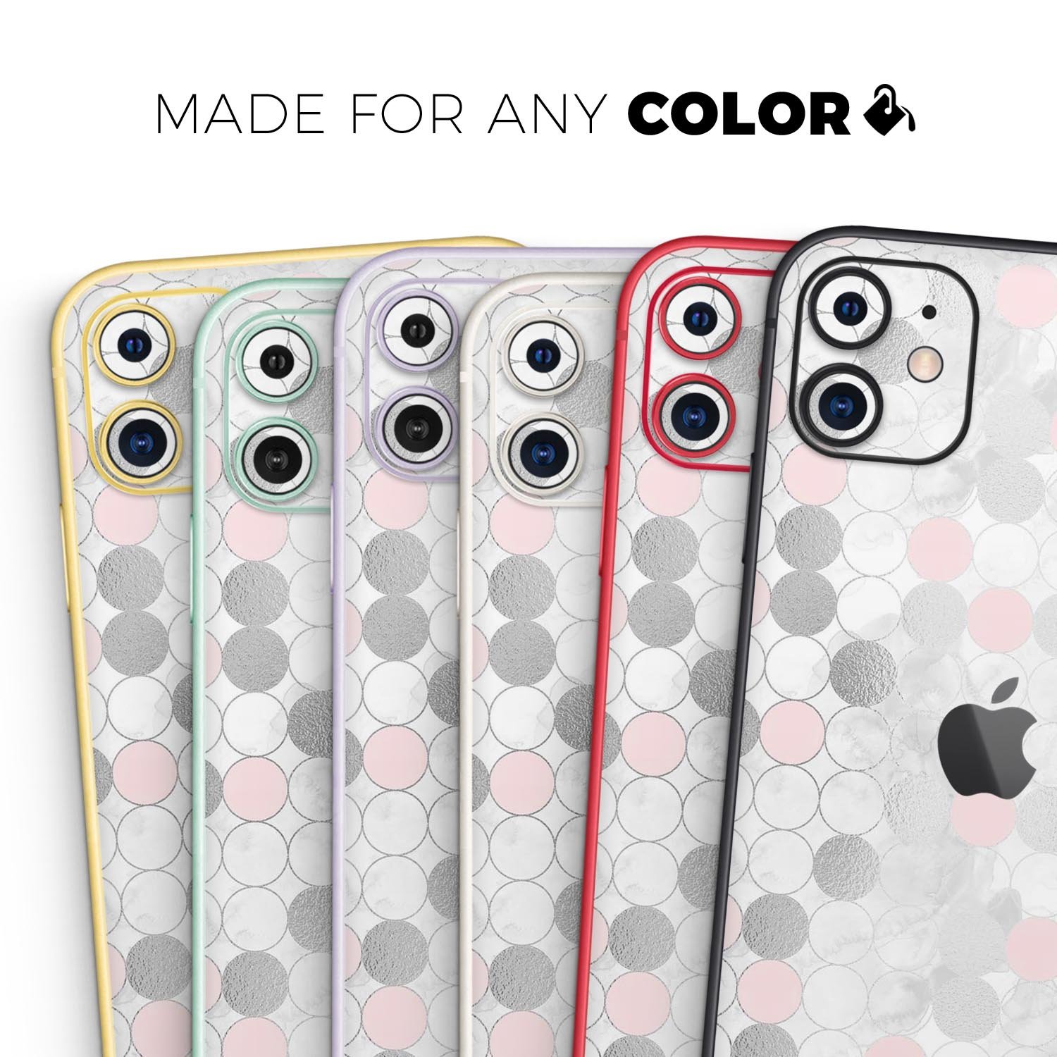 Karamfila Silver & Pink Marble V14 Skin-Kit for iPhone, showcasing a stylish design with a glossy finish.