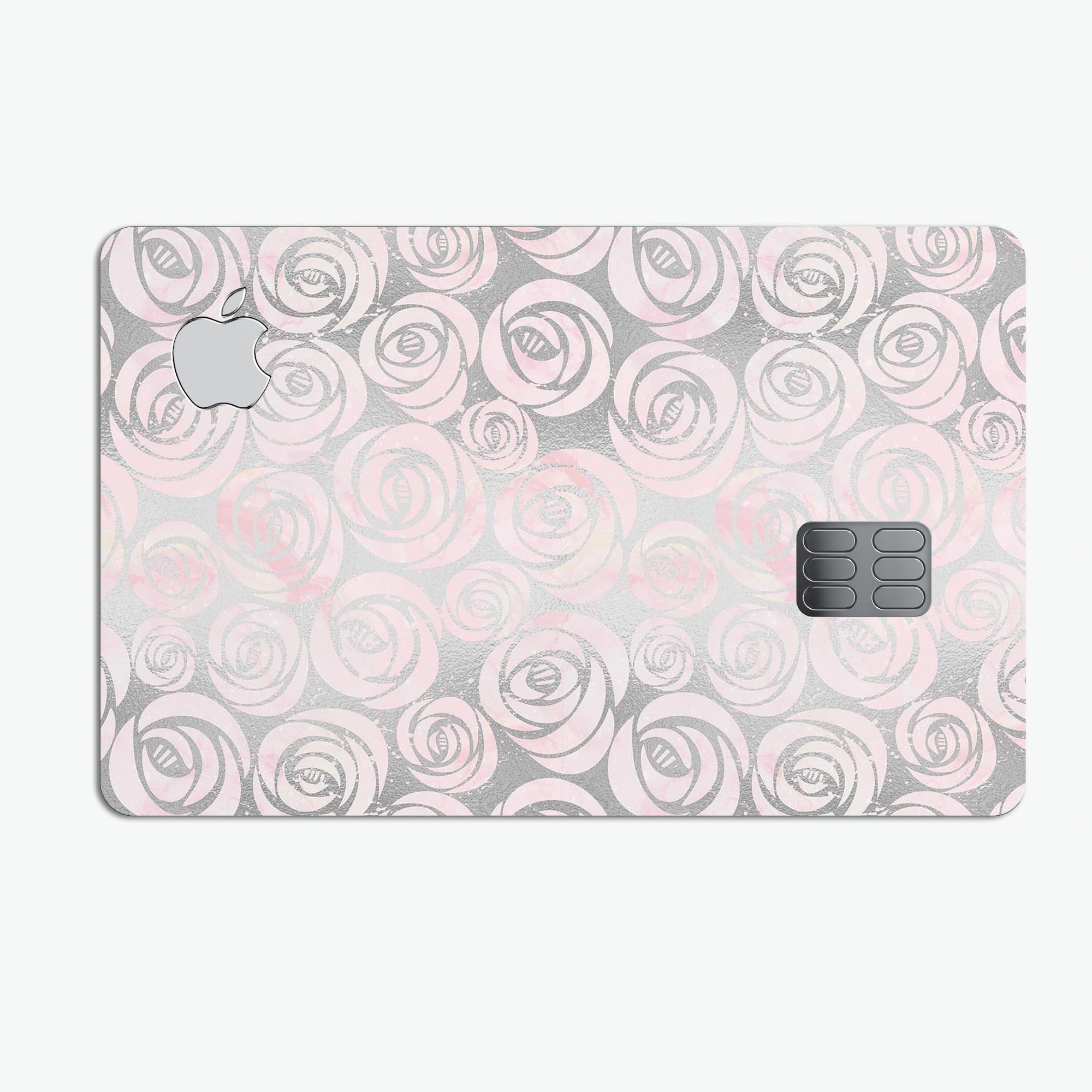 Karamfila Silver & Pink Marble V15 skin kit for Apple Card, showcasing premium vinyl design and protective features.