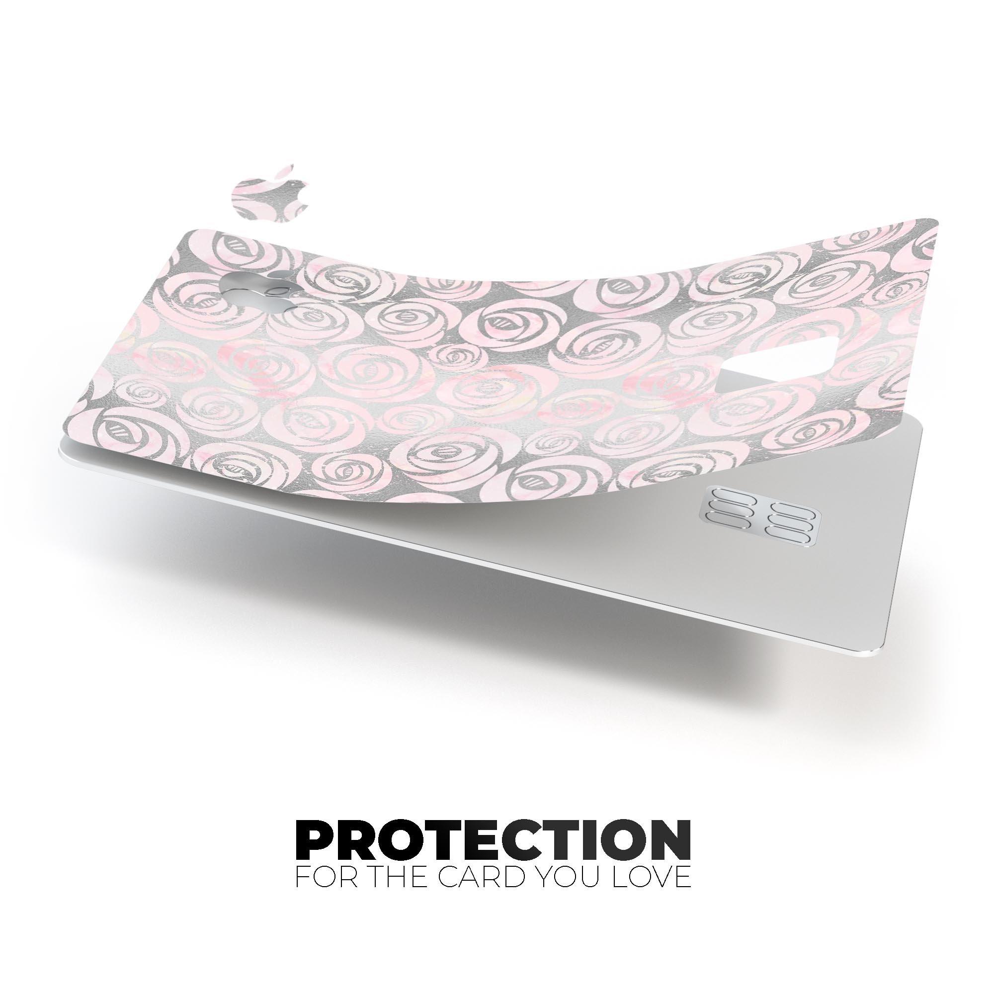 Karamfila Silver & Pink Marble V15 skin kit for Apple Card, showcasing premium vinyl design and protective features.