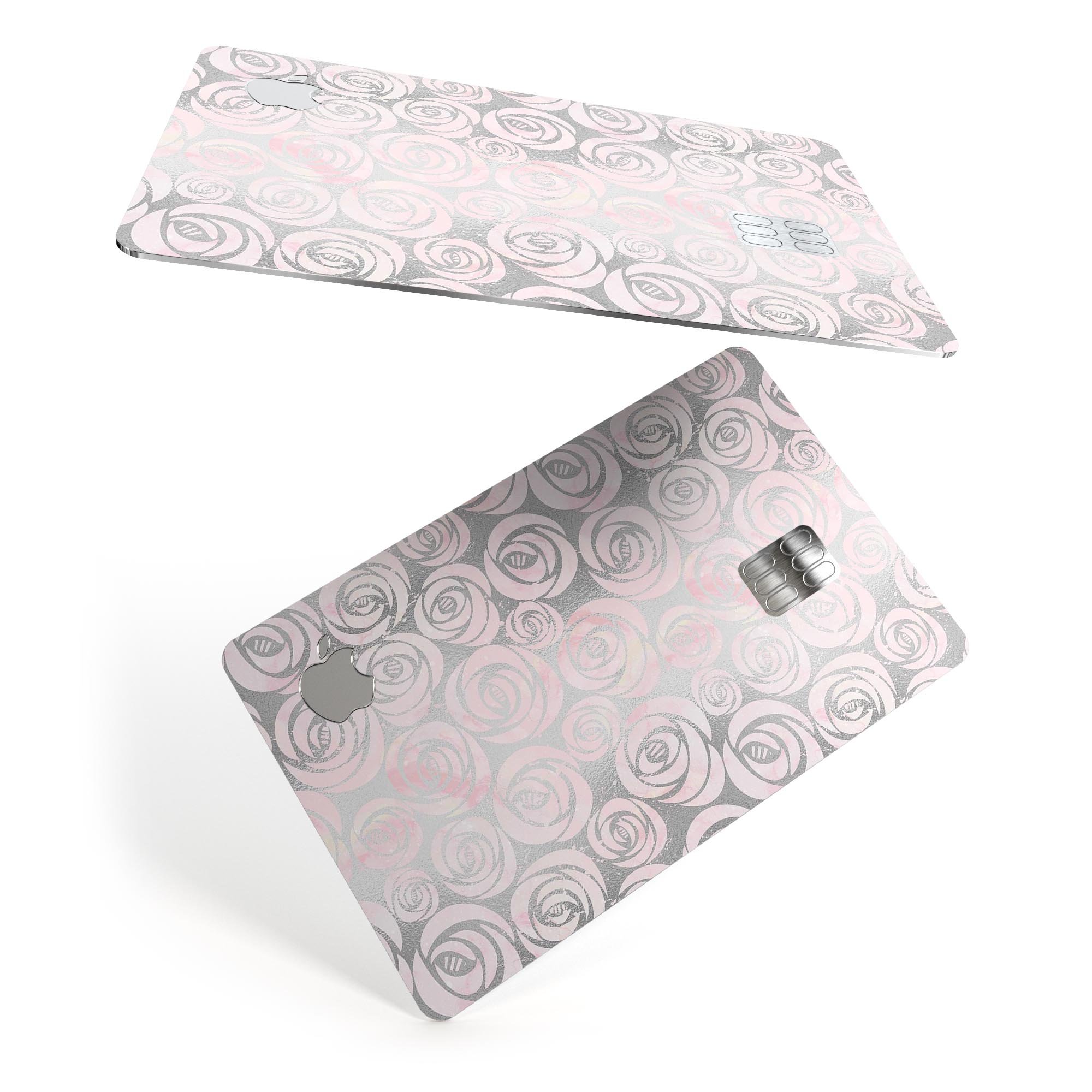 Karamfila Silver & Pink Marble V15 skin kit for Apple Card, showcasing premium vinyl design and protective features.