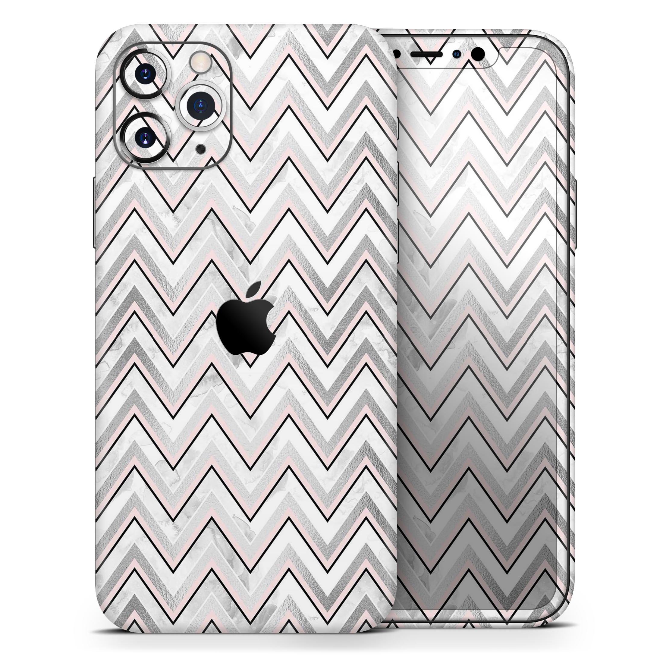 Karamfila Silver & Pink Marble V2 Skin-Kit for Apple iPhone, showcasing a stylish design with a glossy finish.