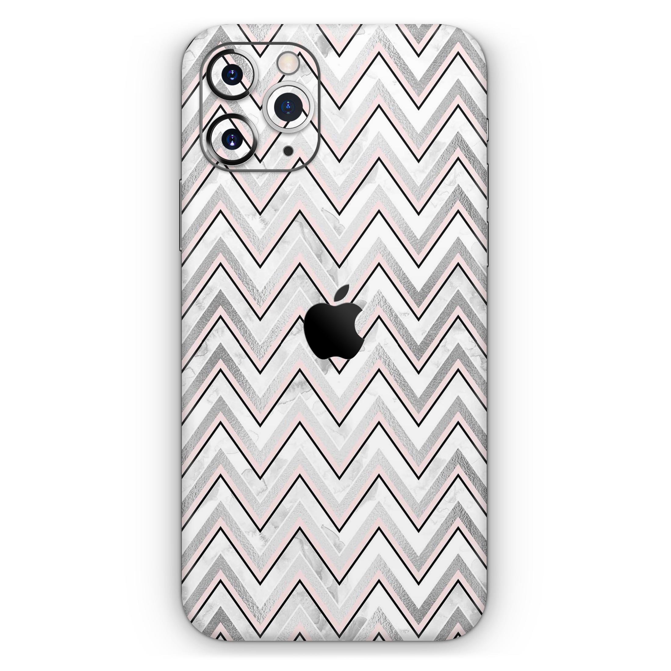 Karamfila Silver & Pink Marble V2 Skin-Kit for Apple iPhone, showcasing a stylish design with a glossy finish.