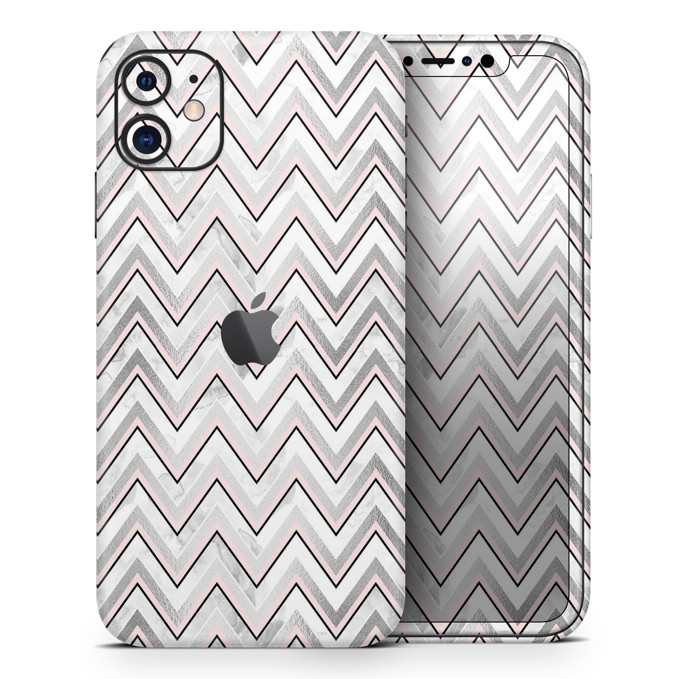 Karamfila Silver & Pink Marble V2 Skin-Kit for Apple iPhone, showcasing a stylish design with a glossy finish.