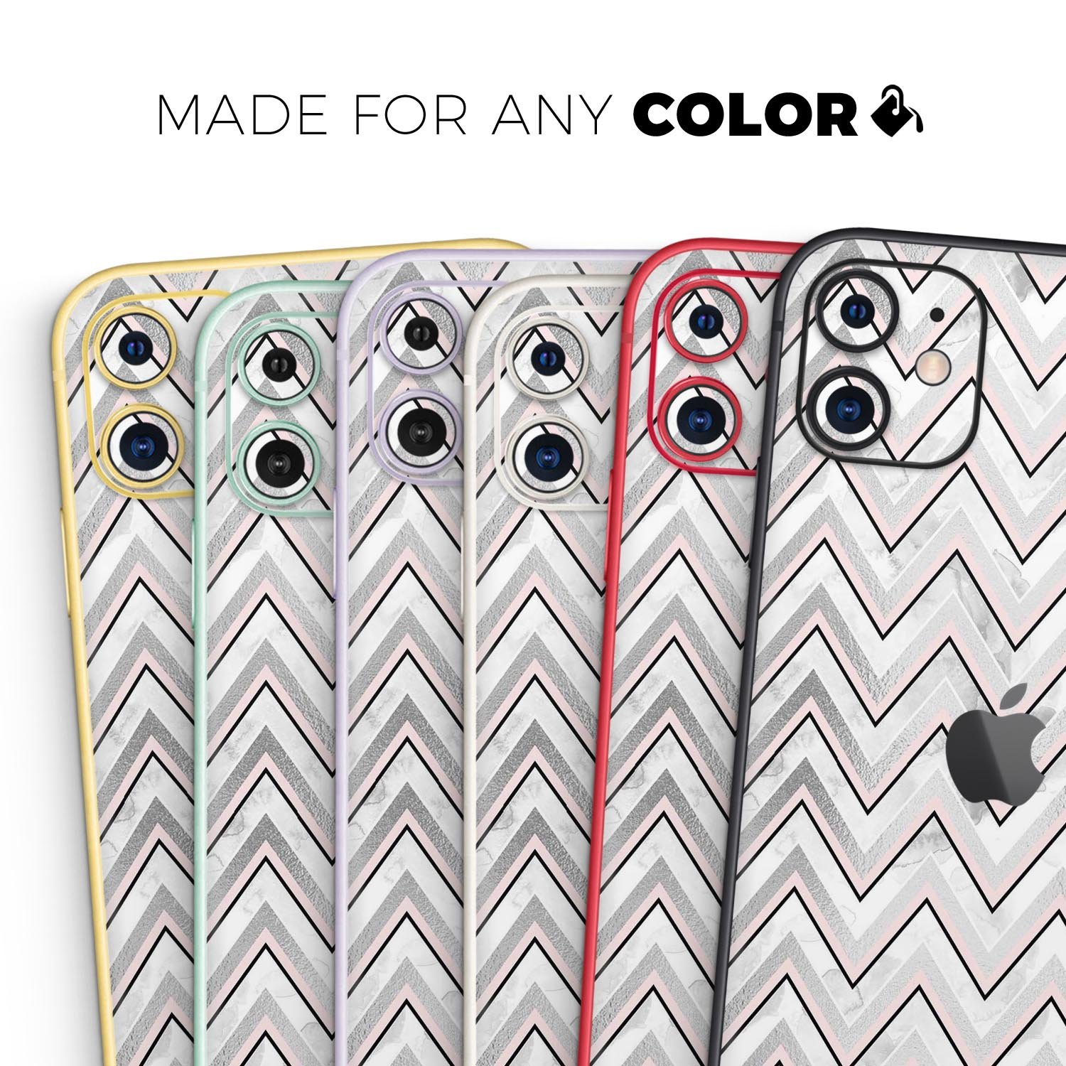 Karamfila Silver & Pink Marble V2 Skin-Kit for Apple iPhone, showcasing a stylish design with a glossy finish.