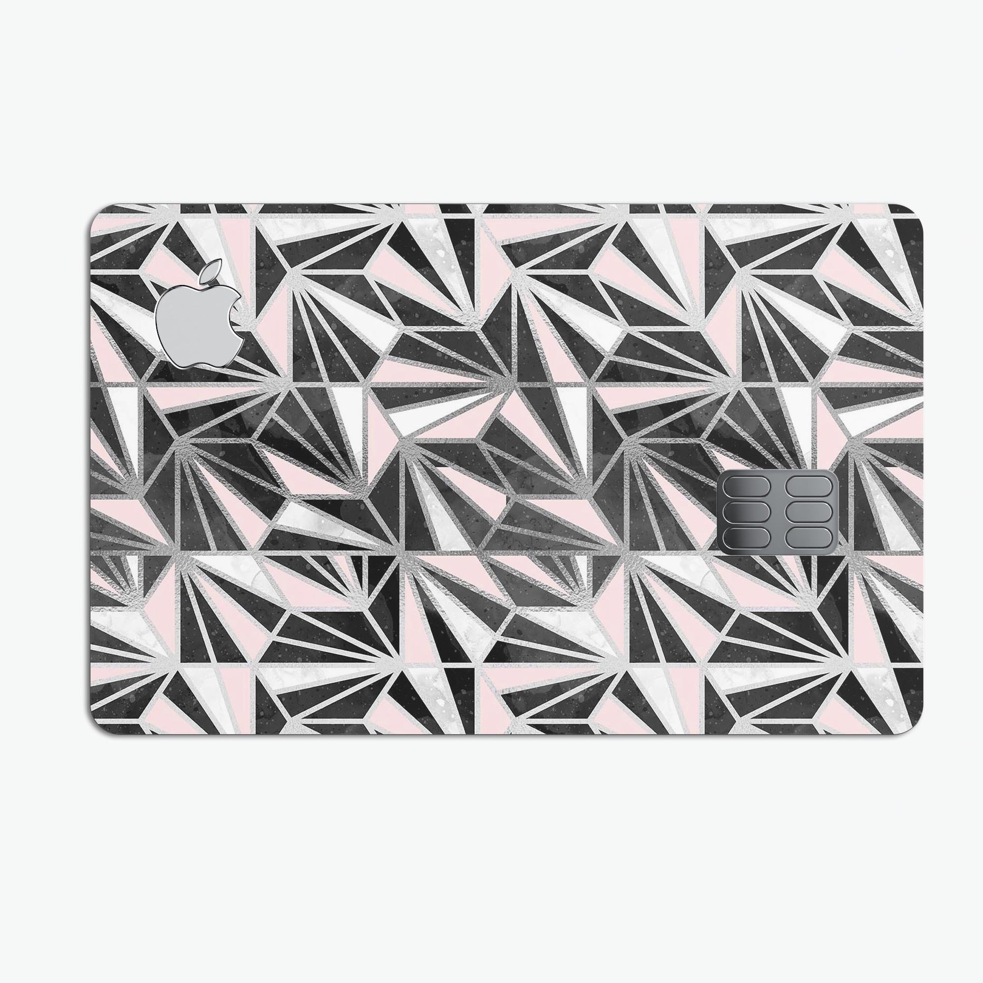 Karamfila Silver & Pink Marble V4 skin on an Apple Card, showcasing its elegant design and premium finish.