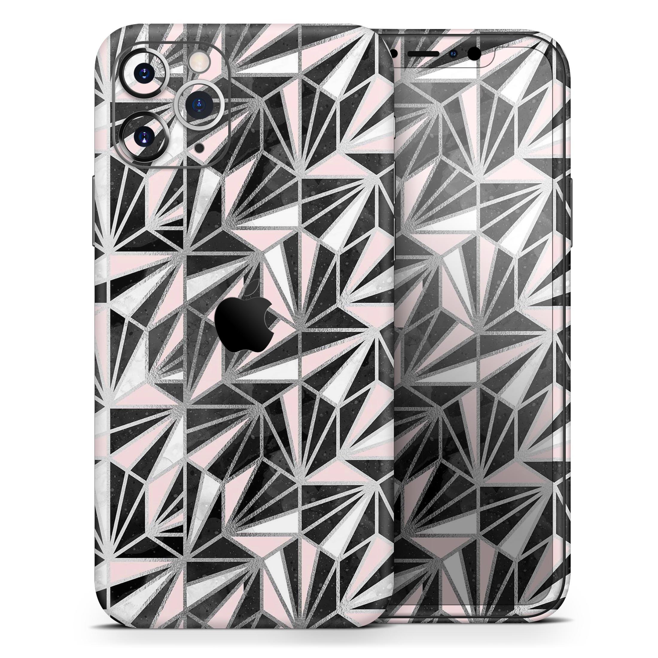 Karamfila Silver & Pink Marble V4 Skin-Kit for Apple iPhone, showcasing a stylish design with a glossy finish.