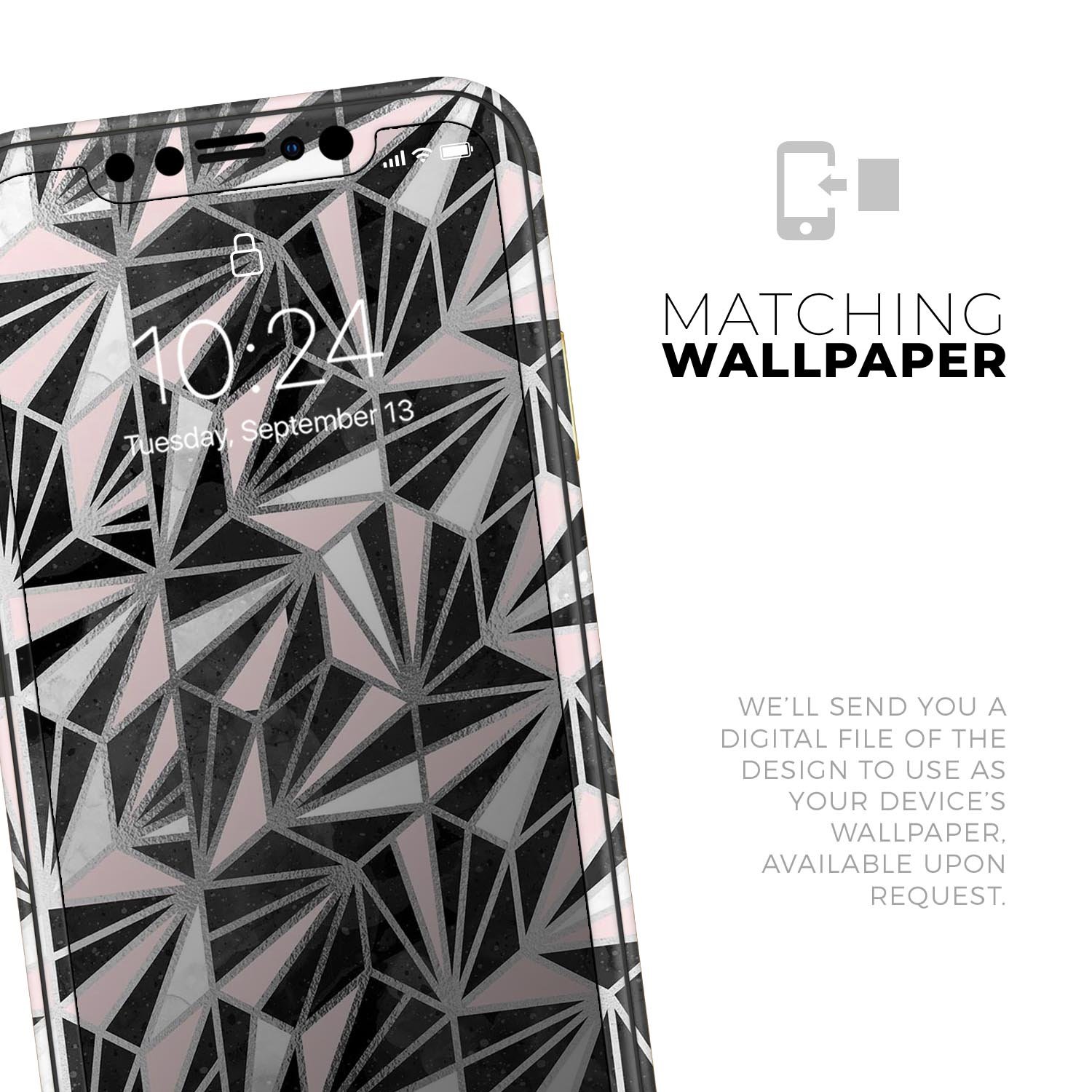 Karamfila Silver & Pink Marble V4 Skin-Kit for Apple iPhone, showcasing a stylish design with a glossy finish.