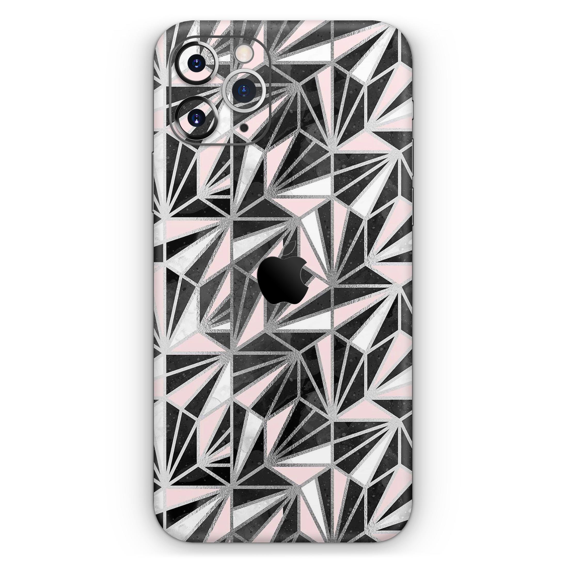 Karamfila Silver & Pink Marble V4 Skin-Kit for Apple iPhone, showcasing a stylish design with a glossy finish.