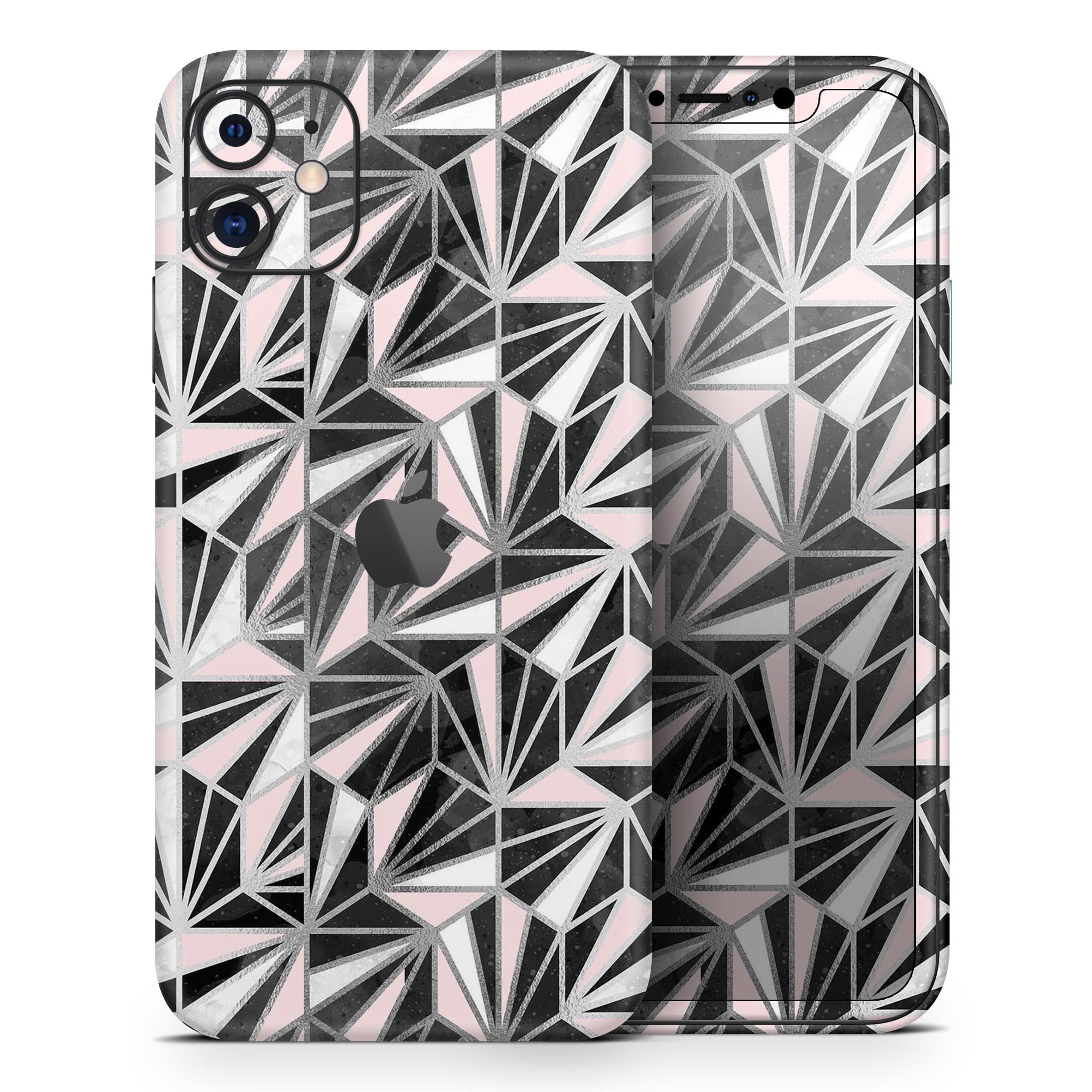 Karamfila Silver & Pink Marble V4 Skin-Kit for Apple iPhone, showcasing a stylish design with a glossy finish.