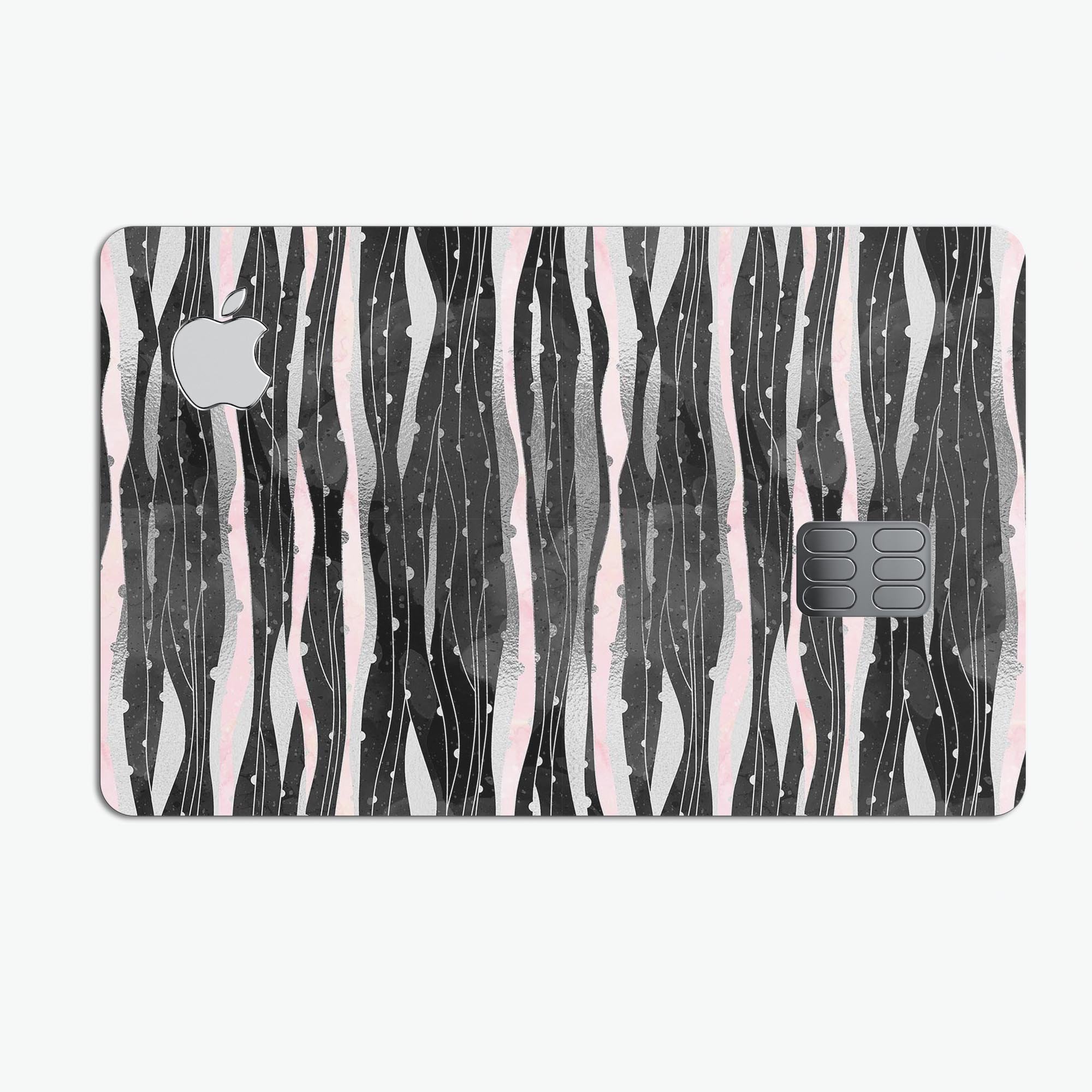 Karamfila Silver & Pink Marble V5 decal skin-kit for Apple Card, showcasing premium vinyl design and protective features.