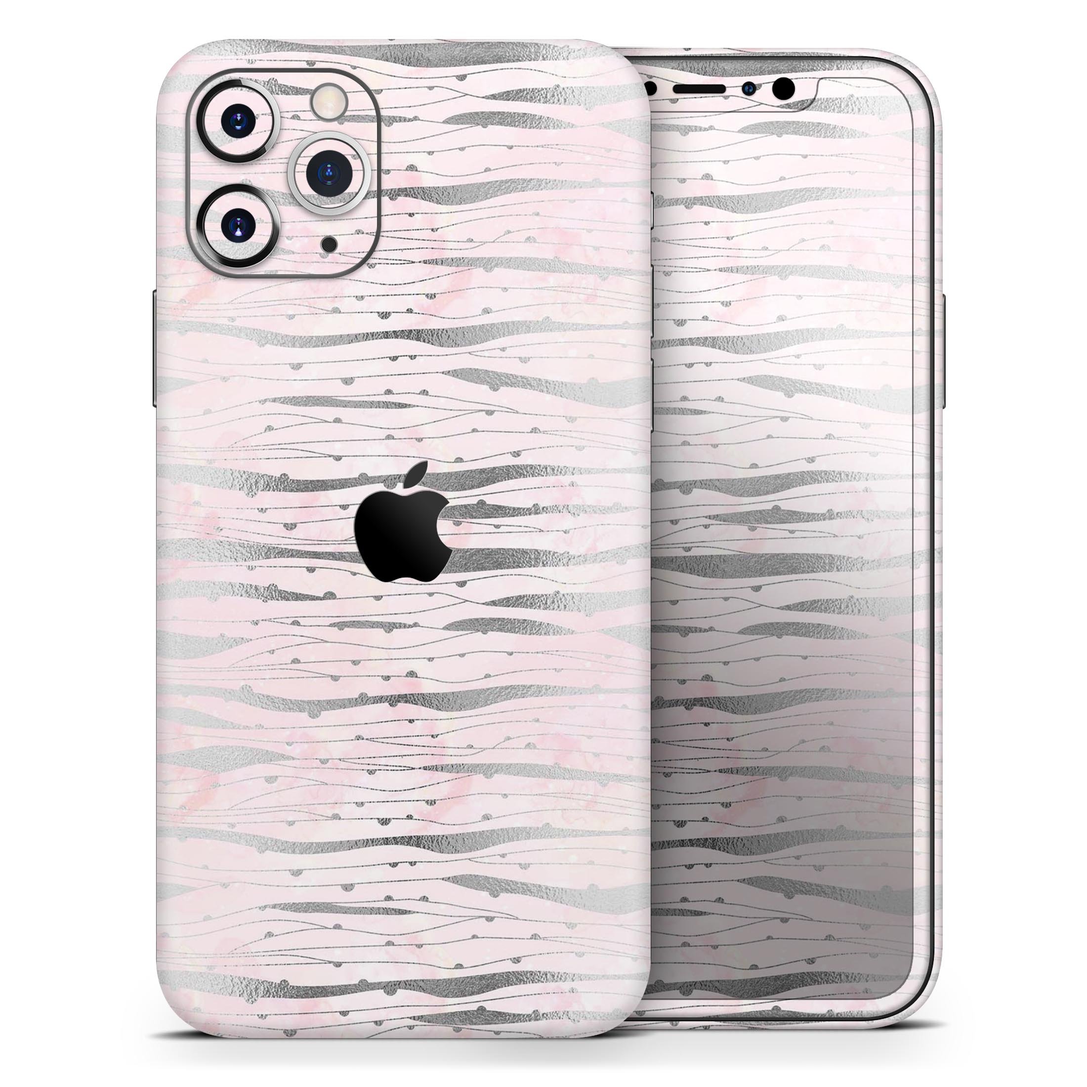 Karamfila Silver & Pink Marble V7 Skin-Kit for Apple iPhone, showcasing a stylish marble design.