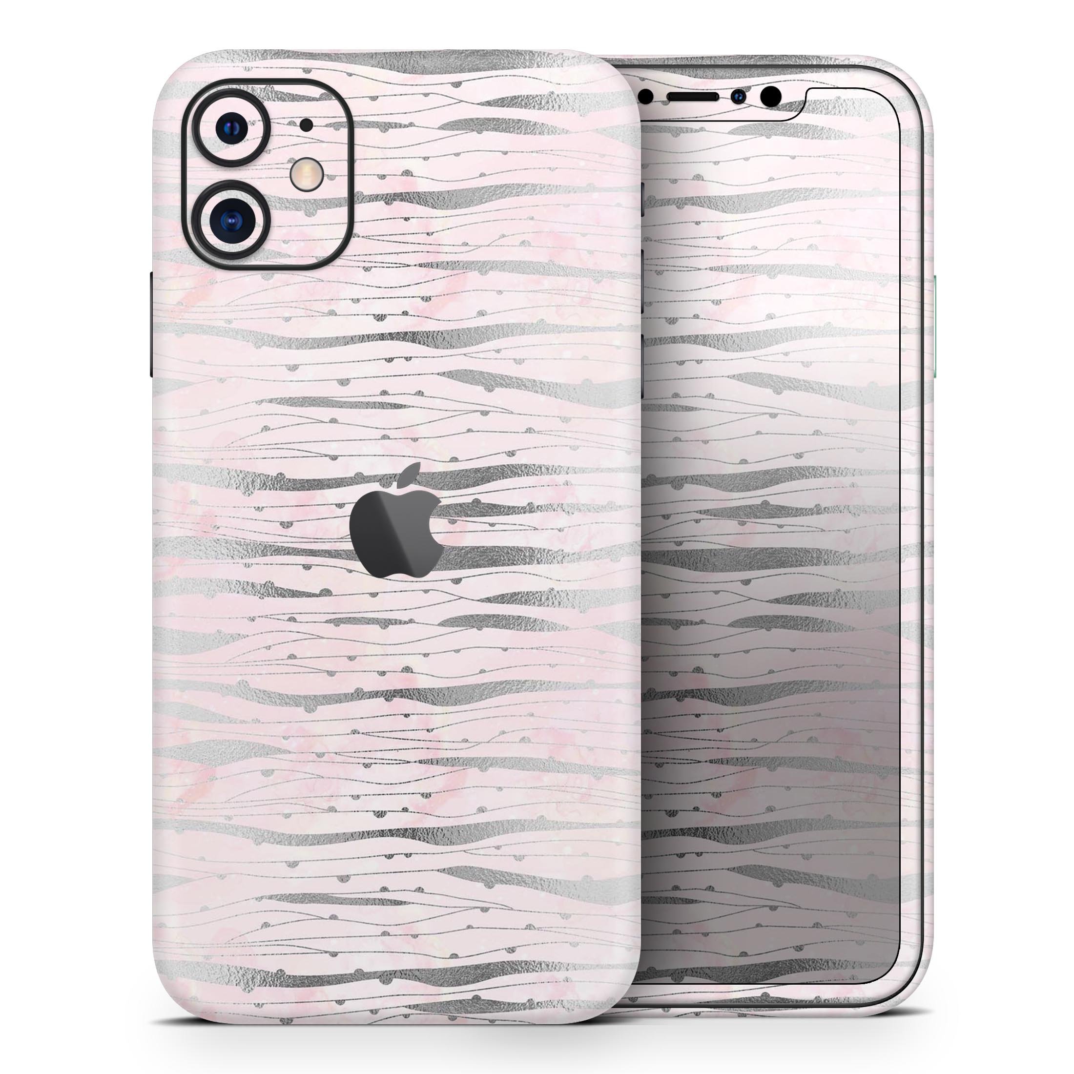 Karamfila Silver & Pink Marble V7 Skin-Kit for Apple iPhone, showcasing a stylish marble design.