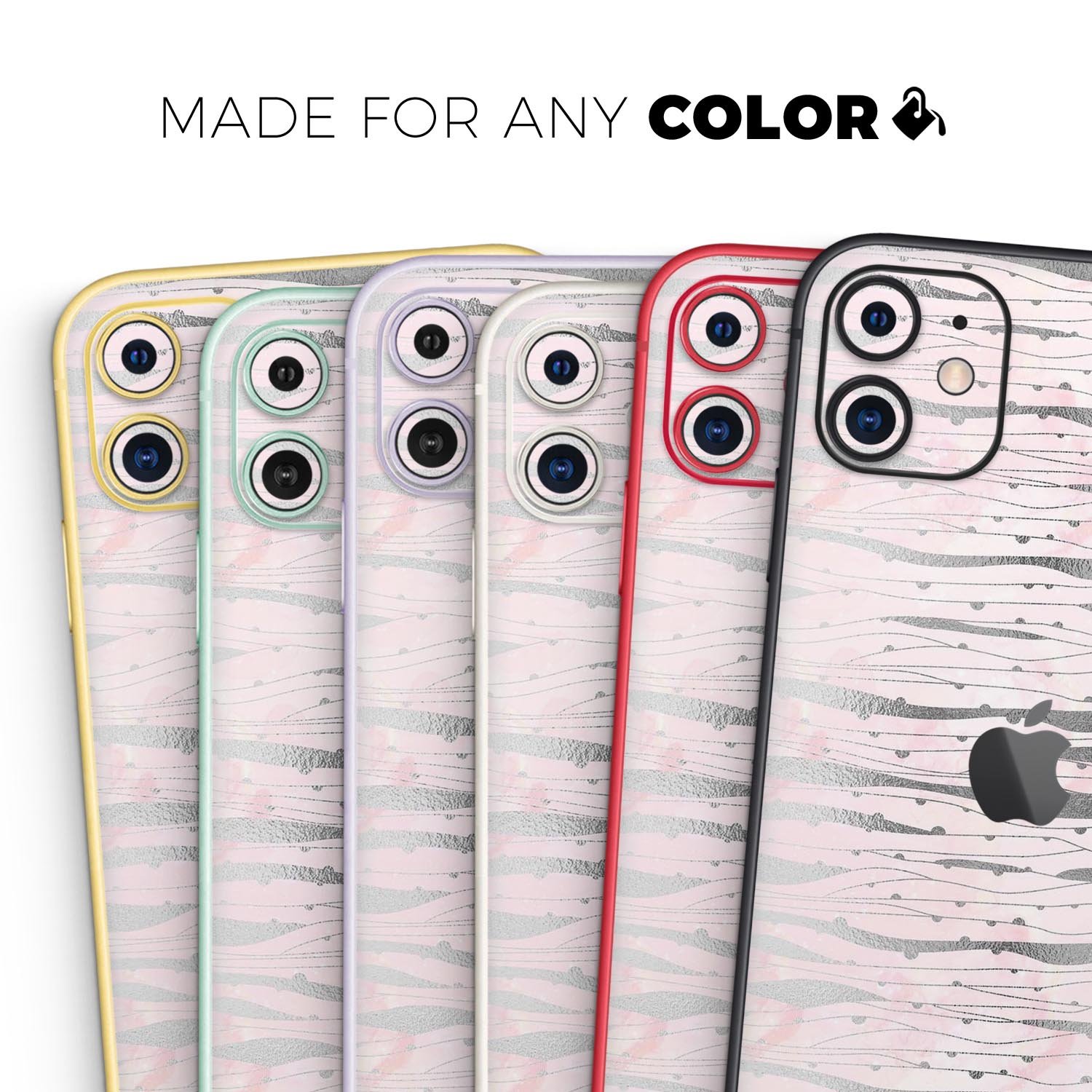 Karamfila Silver & Pink Marble V7 Skin-Kit for Apple iPhone, showcasing a stylish marble design.