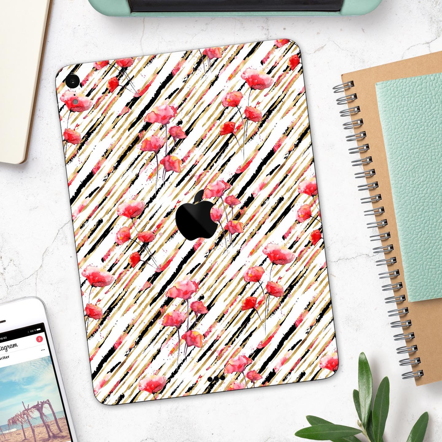 Karamfila Watercolo Poppies V11 full-body skin decal for Apple devices, featuring a vibrant poppy design on premium 3M material.