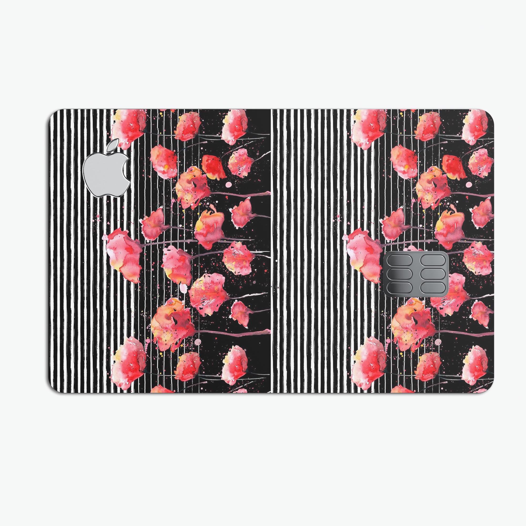 Karamfila Watercolo Poppies V1 decal skin-kit for Apple Card, showcasing vibrant poppy design on premium vinyl.