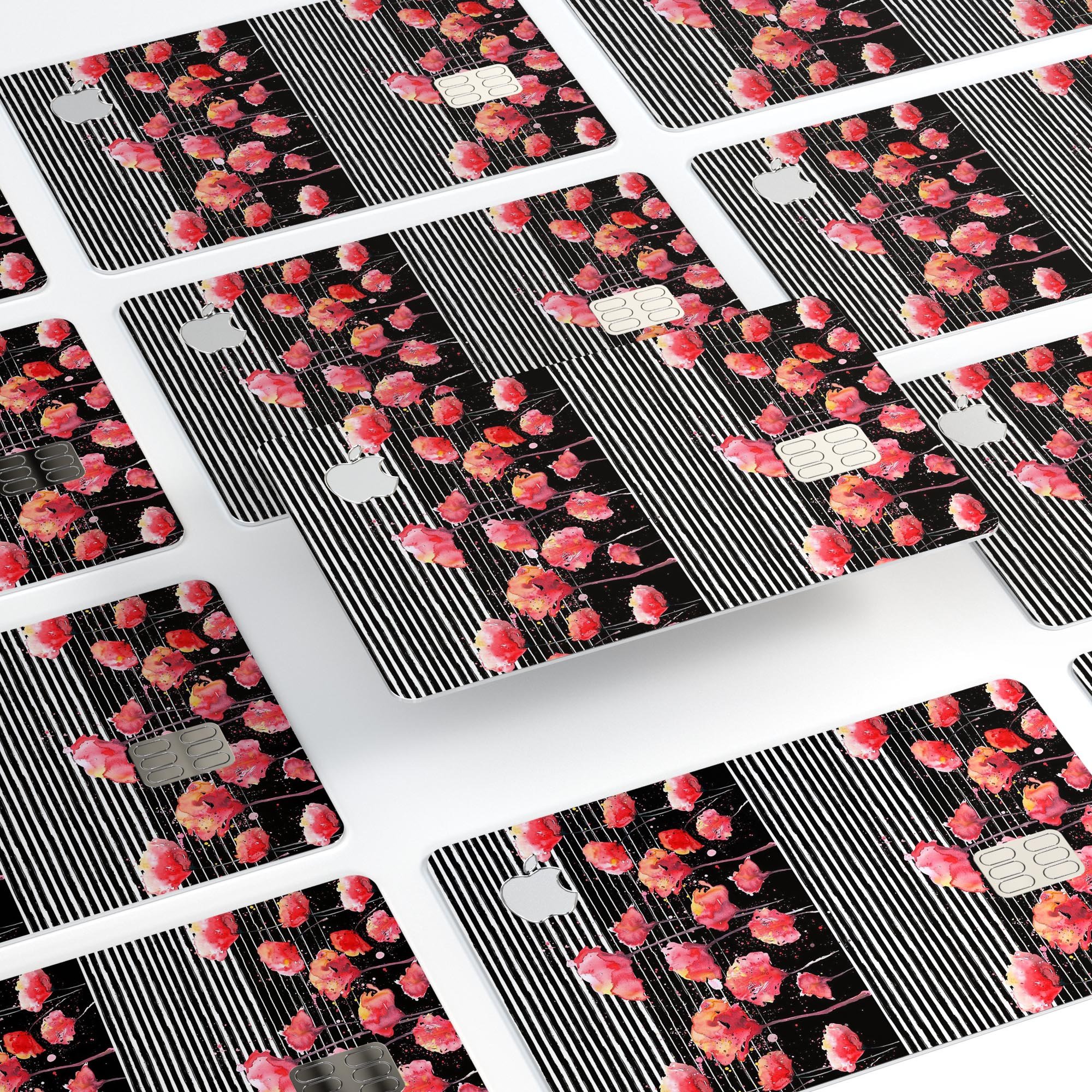 Karamfila Watercolo Poppies V1 decal skin-kit for Apple Card, showcasing vibrant poppy design on premium vinyl.