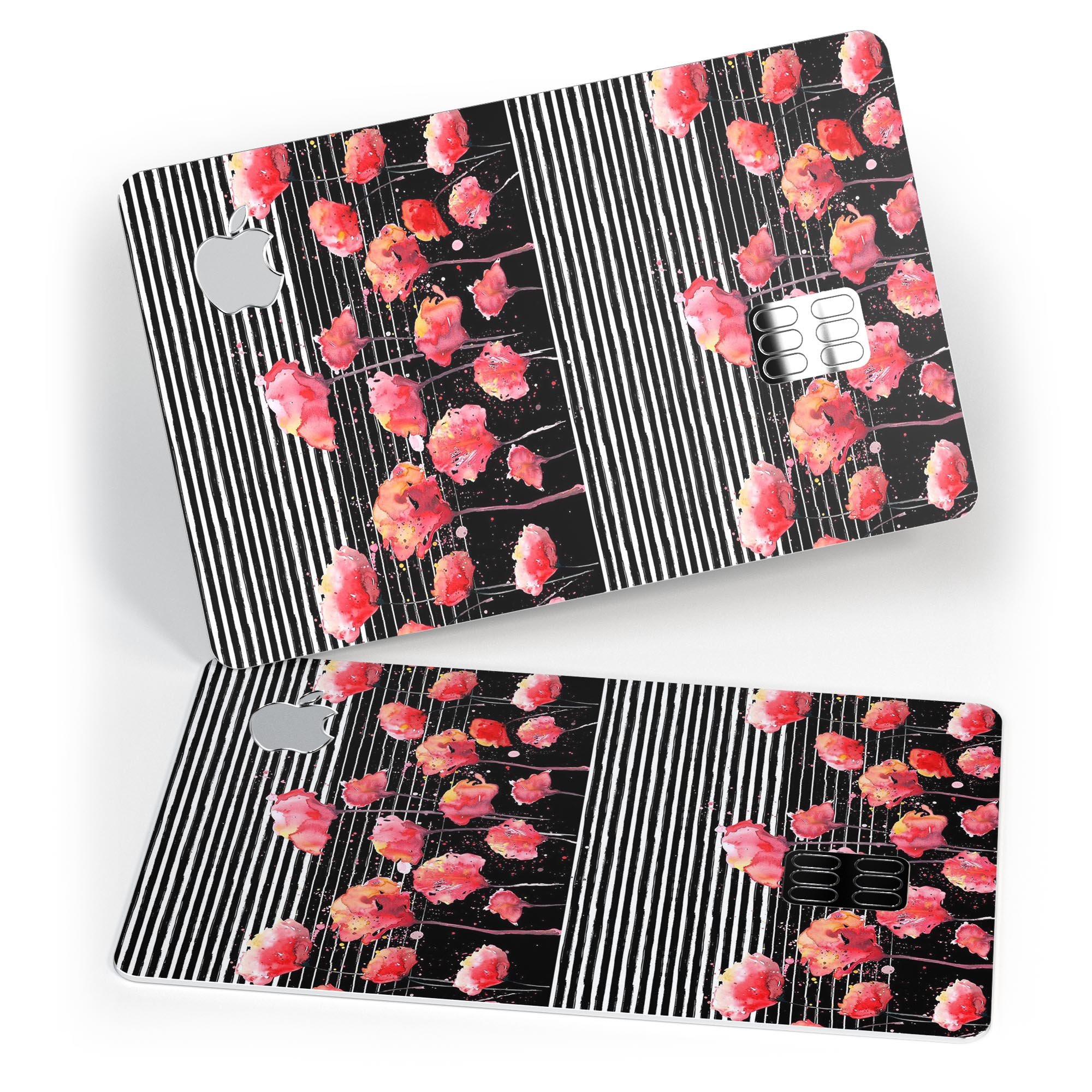 Karamfila Watercolo Poppies V1 decal skin-kit for Apple Card, showcasing vibrant poppy design on premium vinyl.