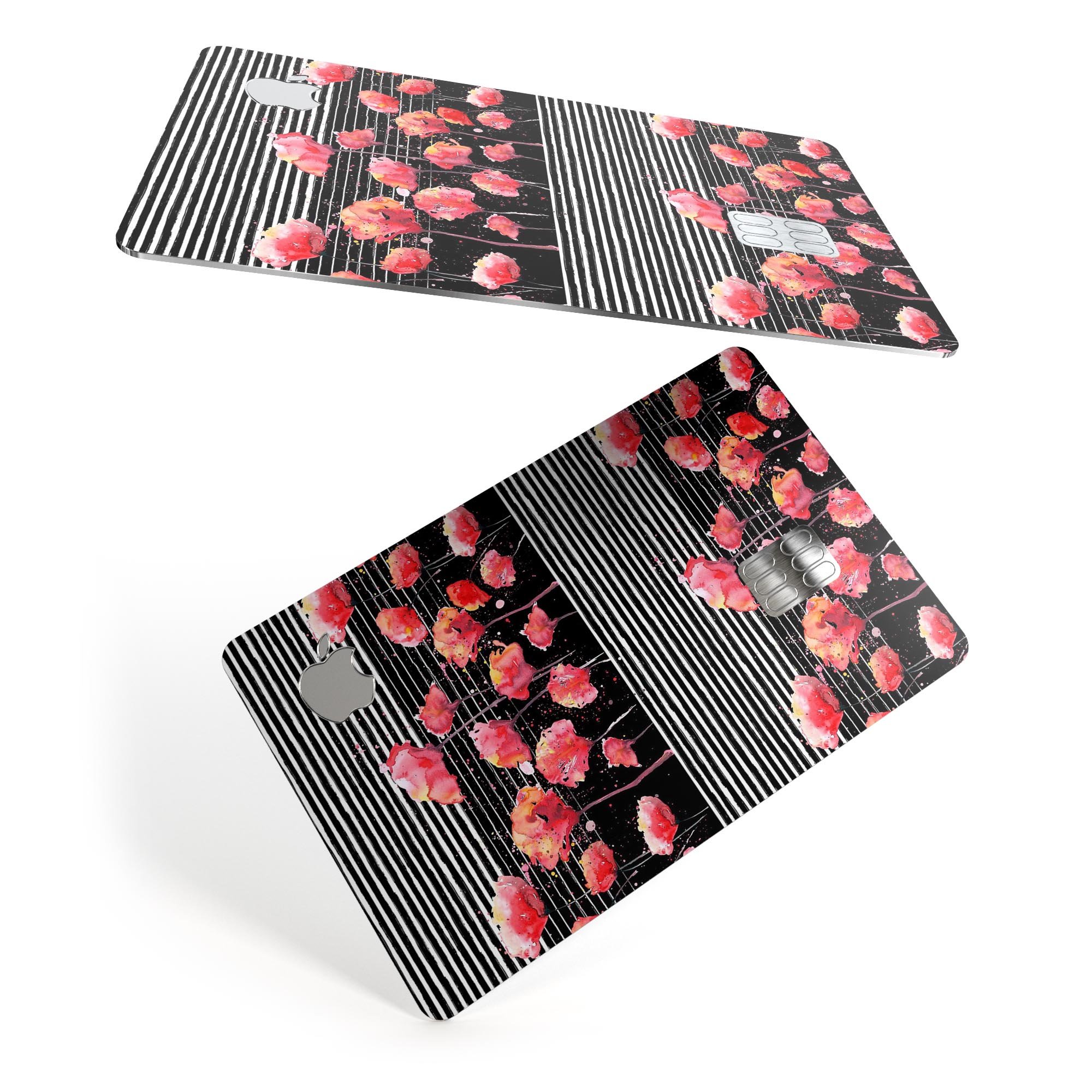 Karamfila Watercolo Poppies V1 decal skin-kit for Apple Card, showcasing vibrant poppy design on premium vinyl.