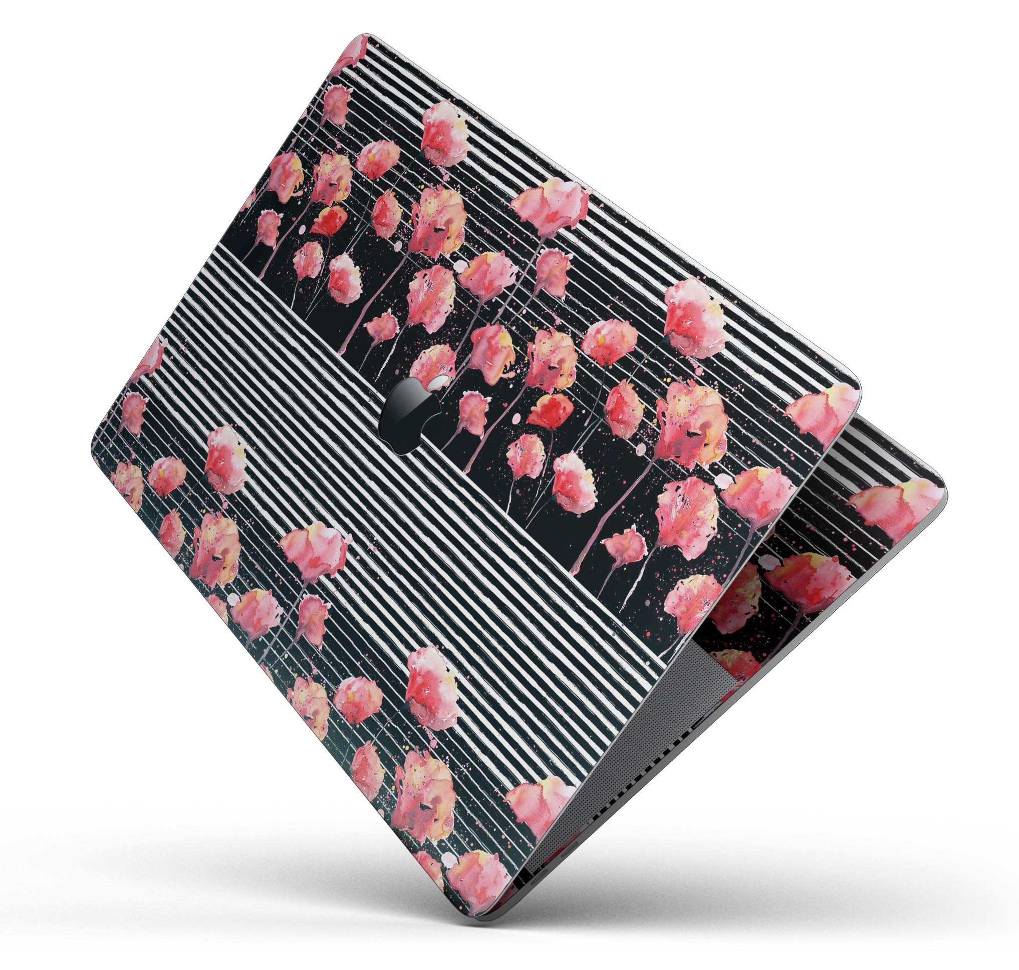 Karamfila Watercolo Poppies V1 skin decal wrap kit for MacBook, showcasing vibrant poppy design on premium vinyl material.