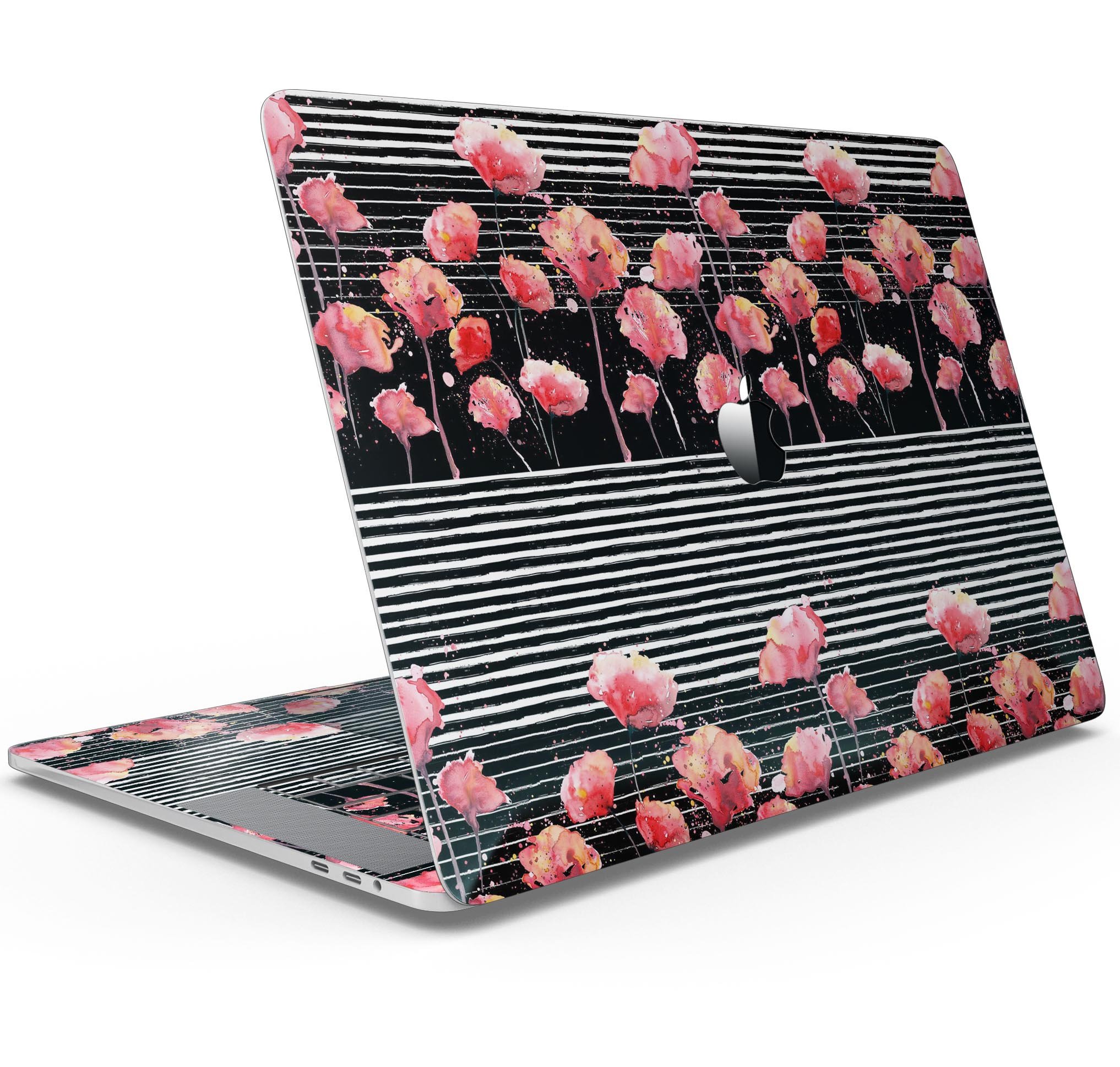 Karamfila Watercolo Poppies V1 skin decal wrap kit for MacBook, showcasing vibrant poppy design on premium vinyl material.