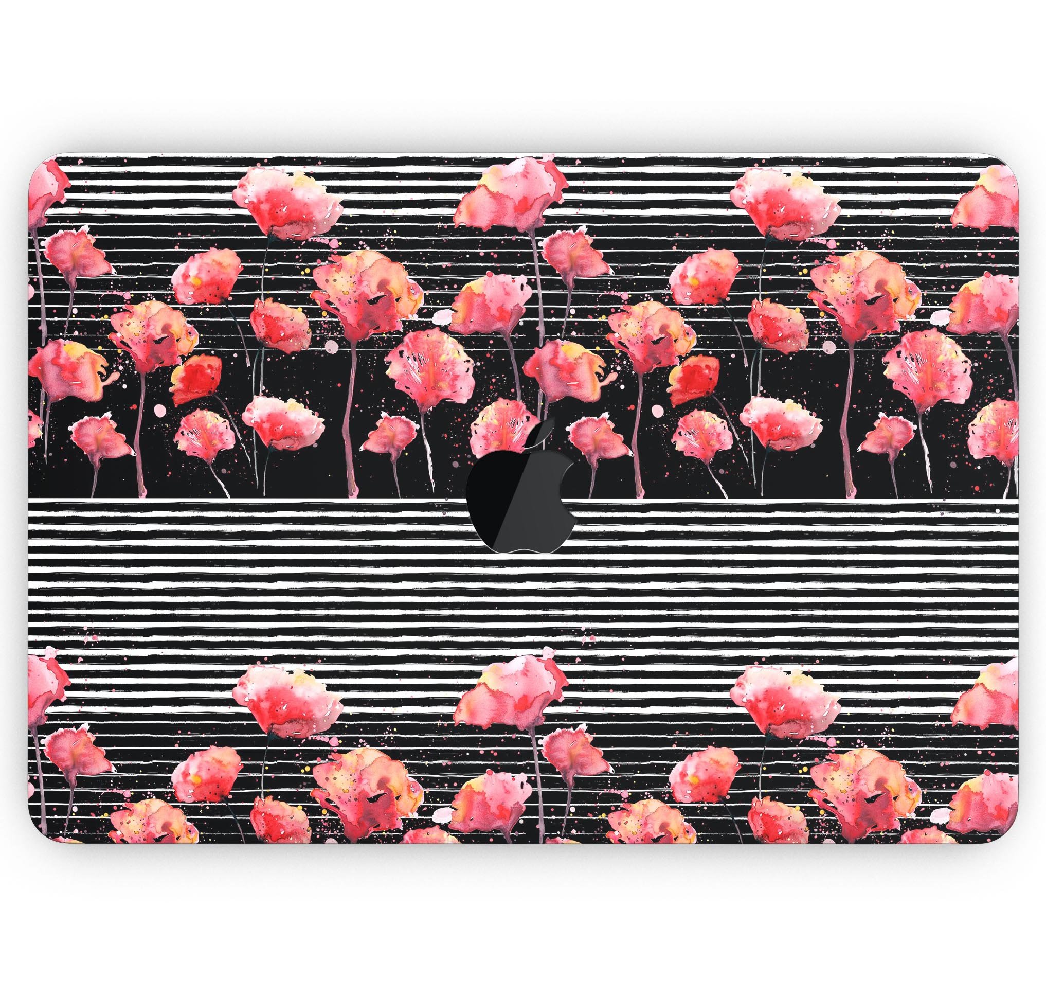 Karamfila Watercolo Poppies V1 skin decal wrap kit for MacBook, showcasing vibrant poppy design on premium vinyl material.