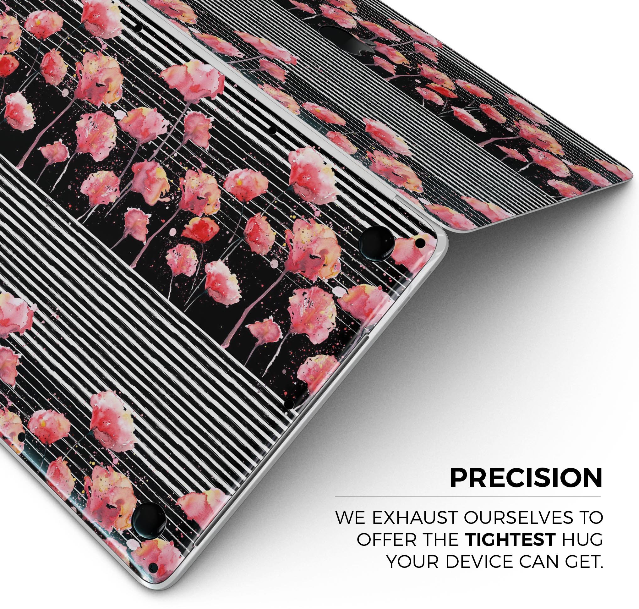 Karamfila Watercolo Poppies V1 skin decal wrap kit for MacBook, showcasing vibrant poppy design on premium vinyl material.