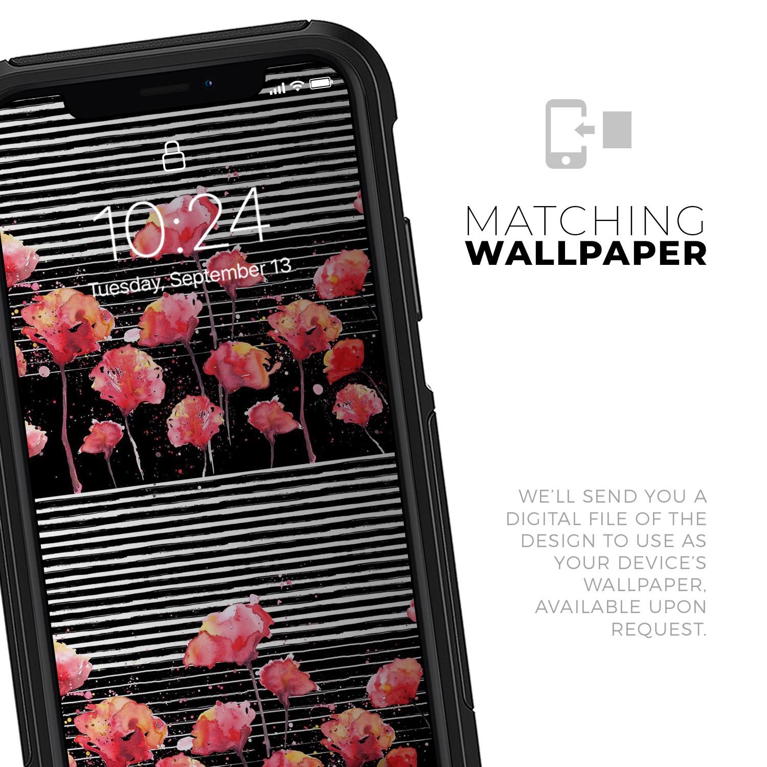 Karamfila Watercolo Poppies V1 Skin Kit for iPhone OtterBox, featuring vibrant poppy design and premium 3M materials.