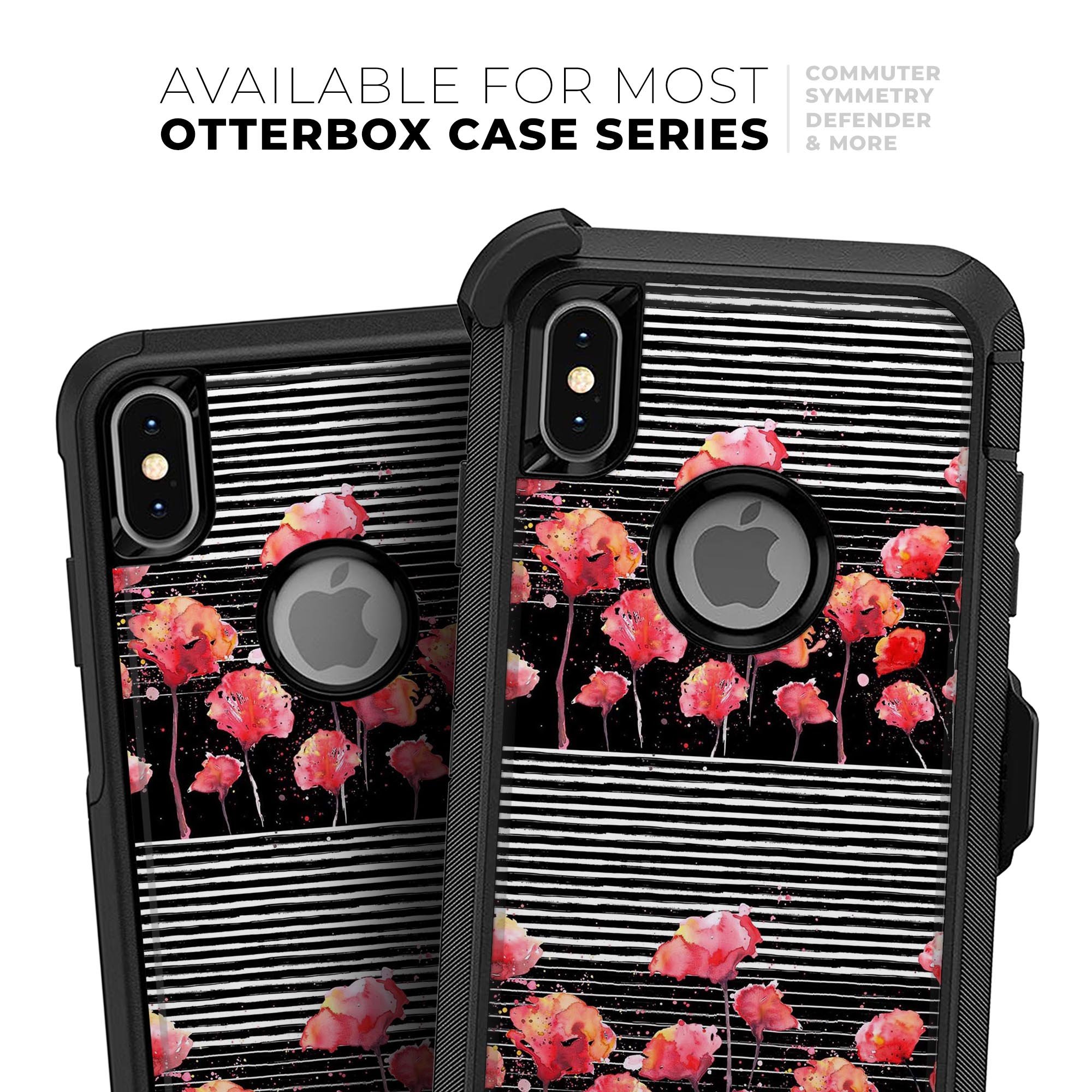 Karamfila Watercolo Poppies V1 Skin Kit for iPhone OtterBox, featuring vibrant poppy design and premium 3M materials.