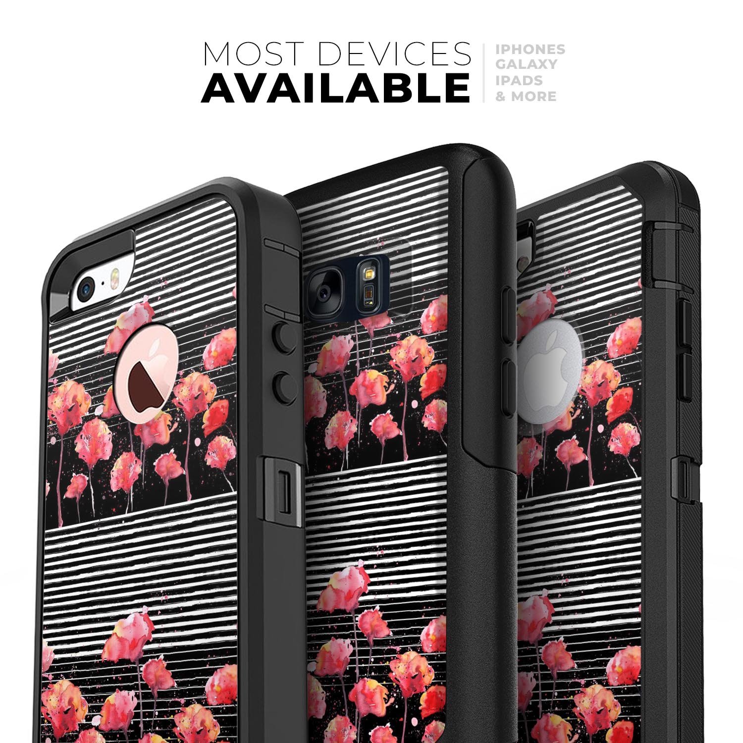 Karamfila Watercolo Poppies V1 Skin Kit for iPhone OtterBox, featuring vibrant poppy design and premium 3M materials.