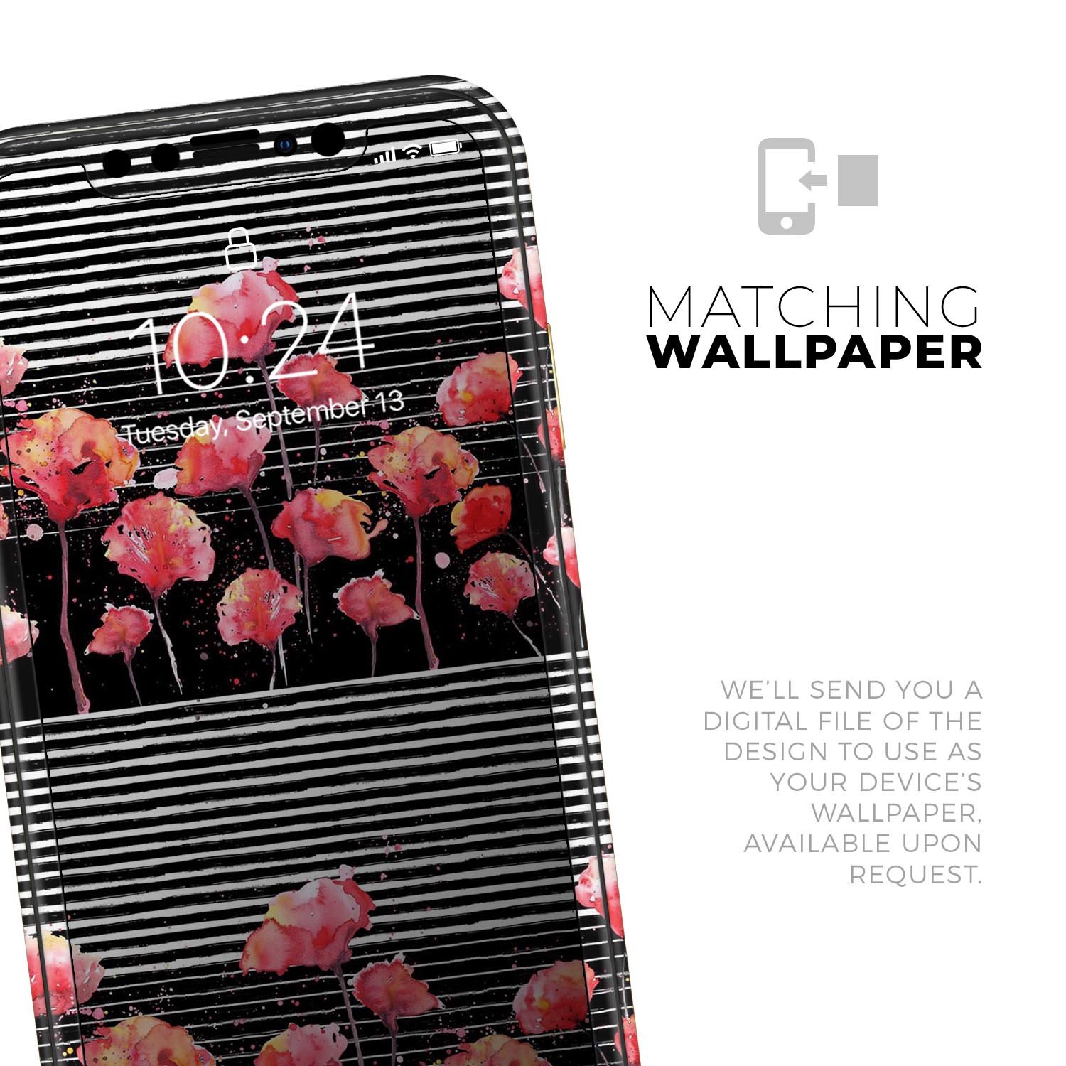 Karamfila Watercolo Poppies V1 skin for Apple iPhone, showcasing vibrant poppy design on a sleek vinyl surface.