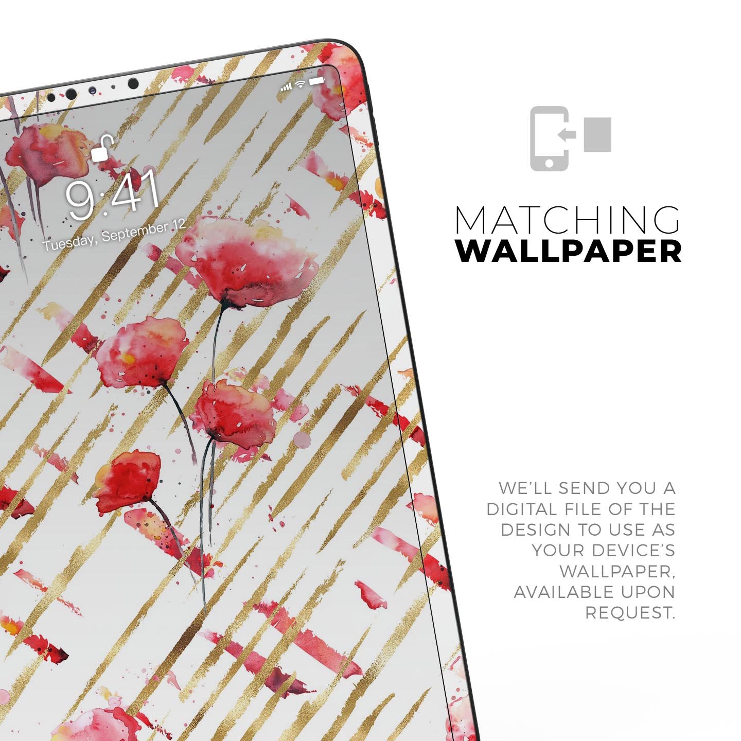 Karamfila Watercolo Poppies V10 full-body skin decal for Apple devices, featuring vibrant poppy design and premium 3M materials.