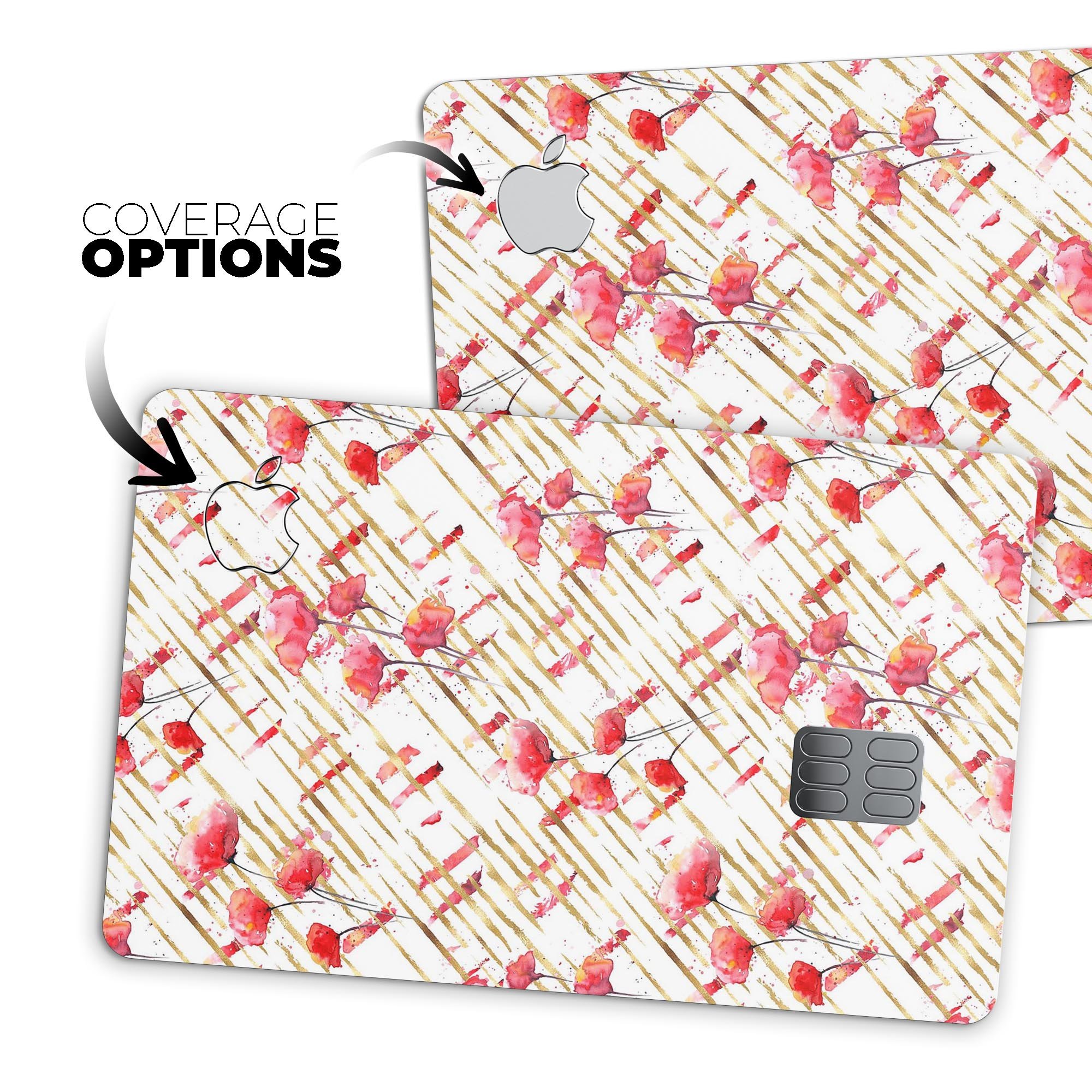 Karamfila Watercolo Poppies V13 skin kit for Apple Card, showcasing vibrant poppy design and premium vinyl material.