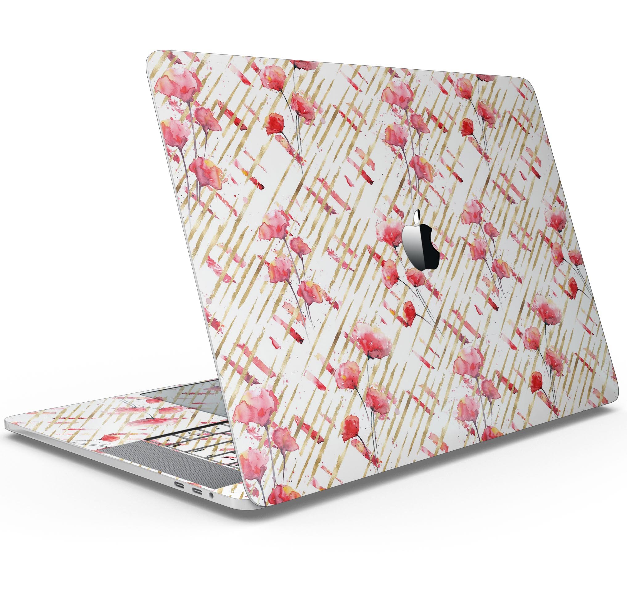 Karamfila Watercolo Poppies V13 skin decal wrap kit for MacBook, showcasing vibrant poppy design on premium vinyl material.