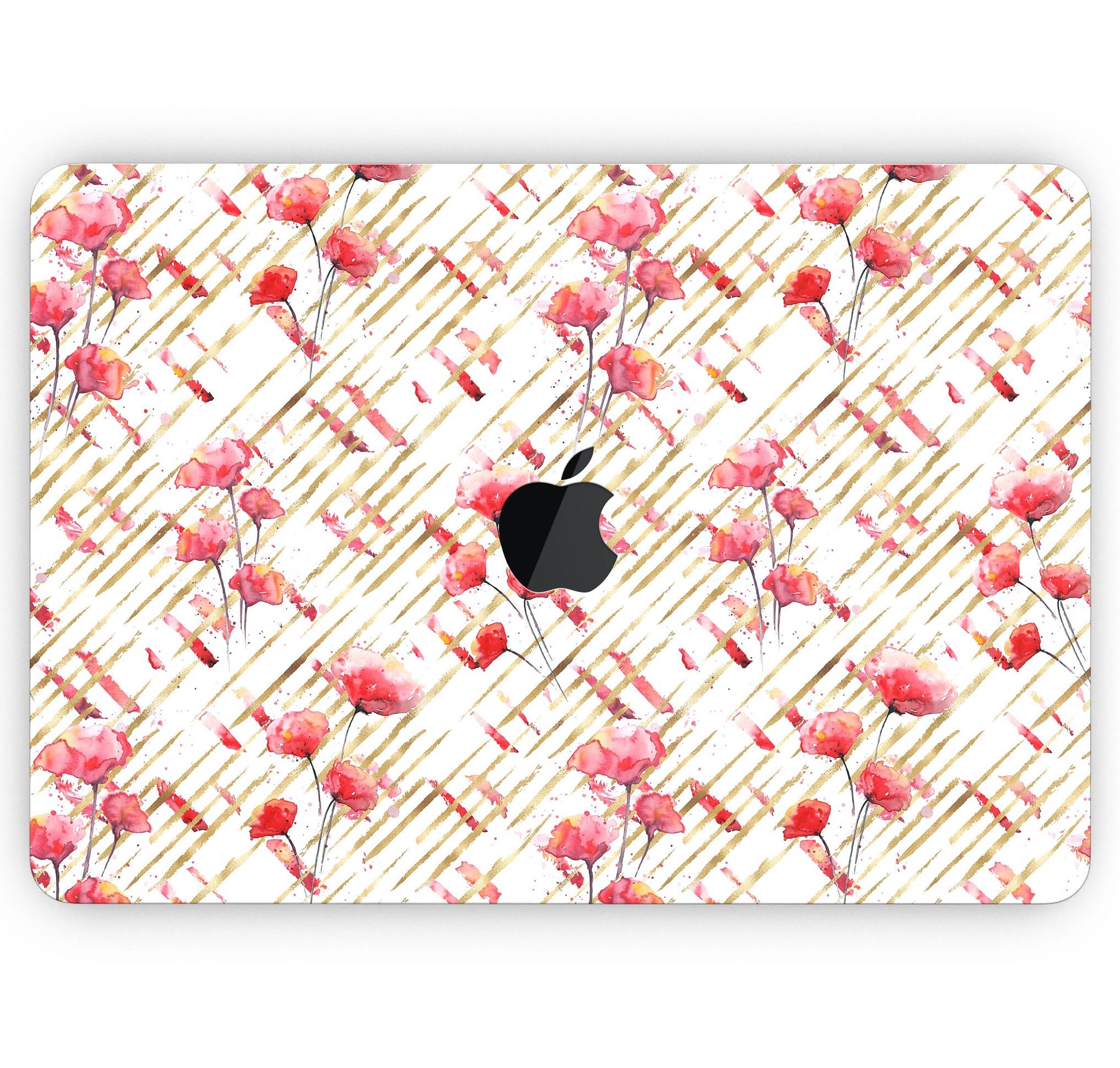 Karamfila Watercolo Poppies V13 skin decal wrap kit for MacBook, showcasing vibrant poppy design on premium vinyl material.