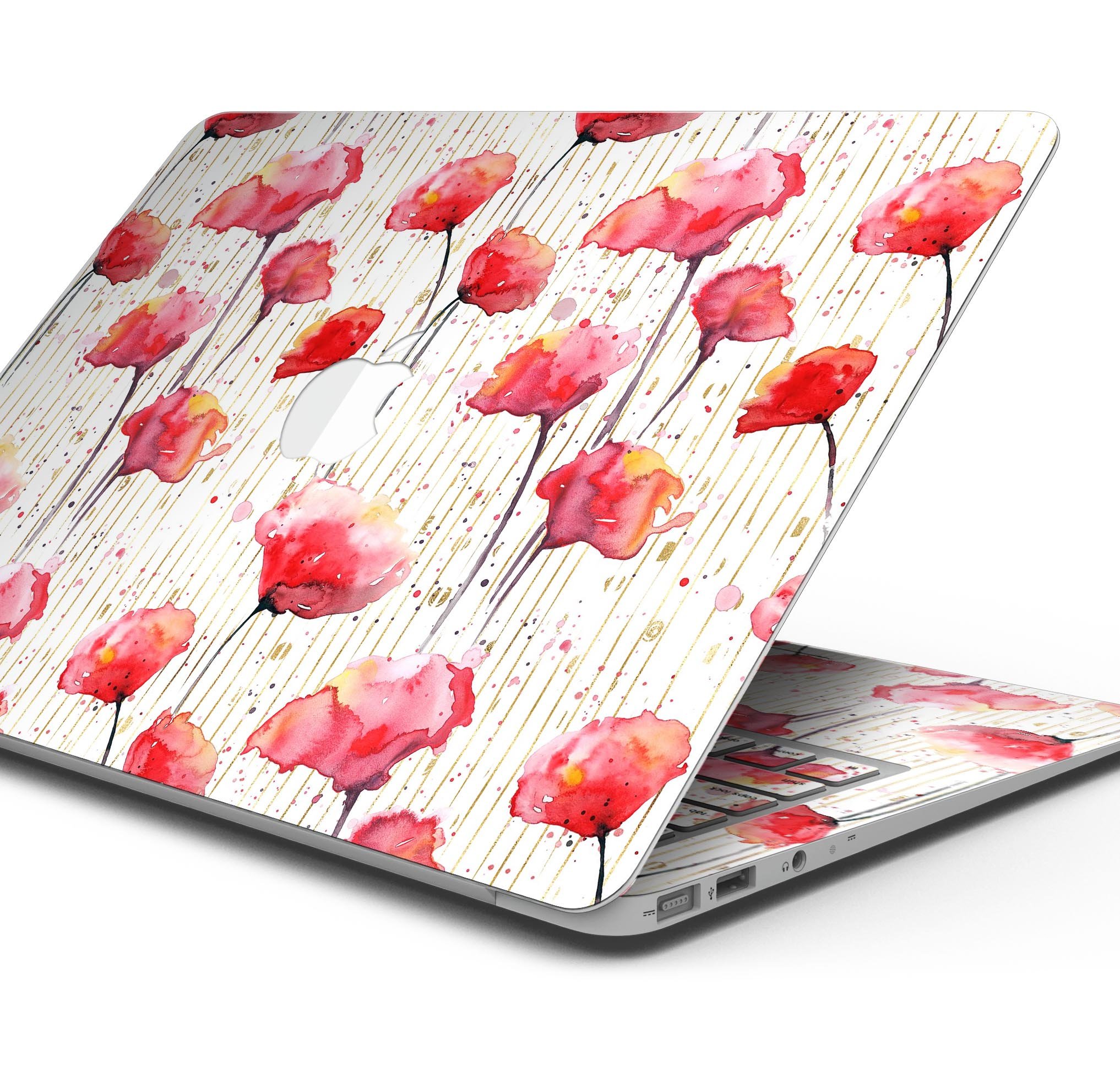 Karamfila Watercolo Poppies V15 skin decal wrap kit for MacBook, featuring vibrant poppy design and premium vinyl material.