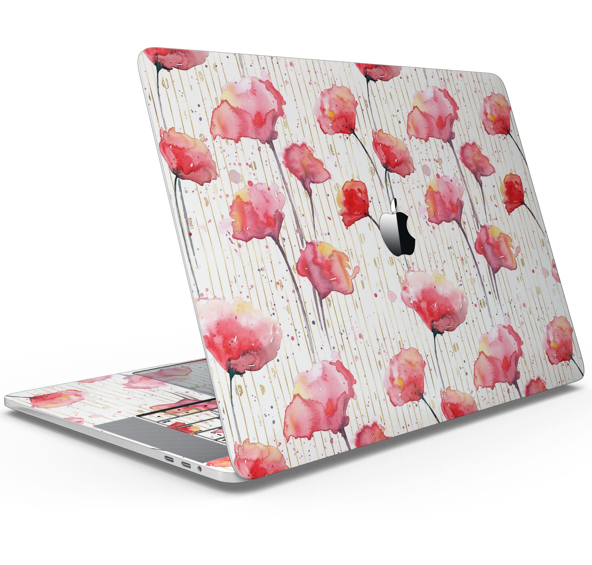 Karamfila Watercolo Poppies V15 skin decal wrap kit for MacBook, featuring vibrant poppy design and premium vinyl material.