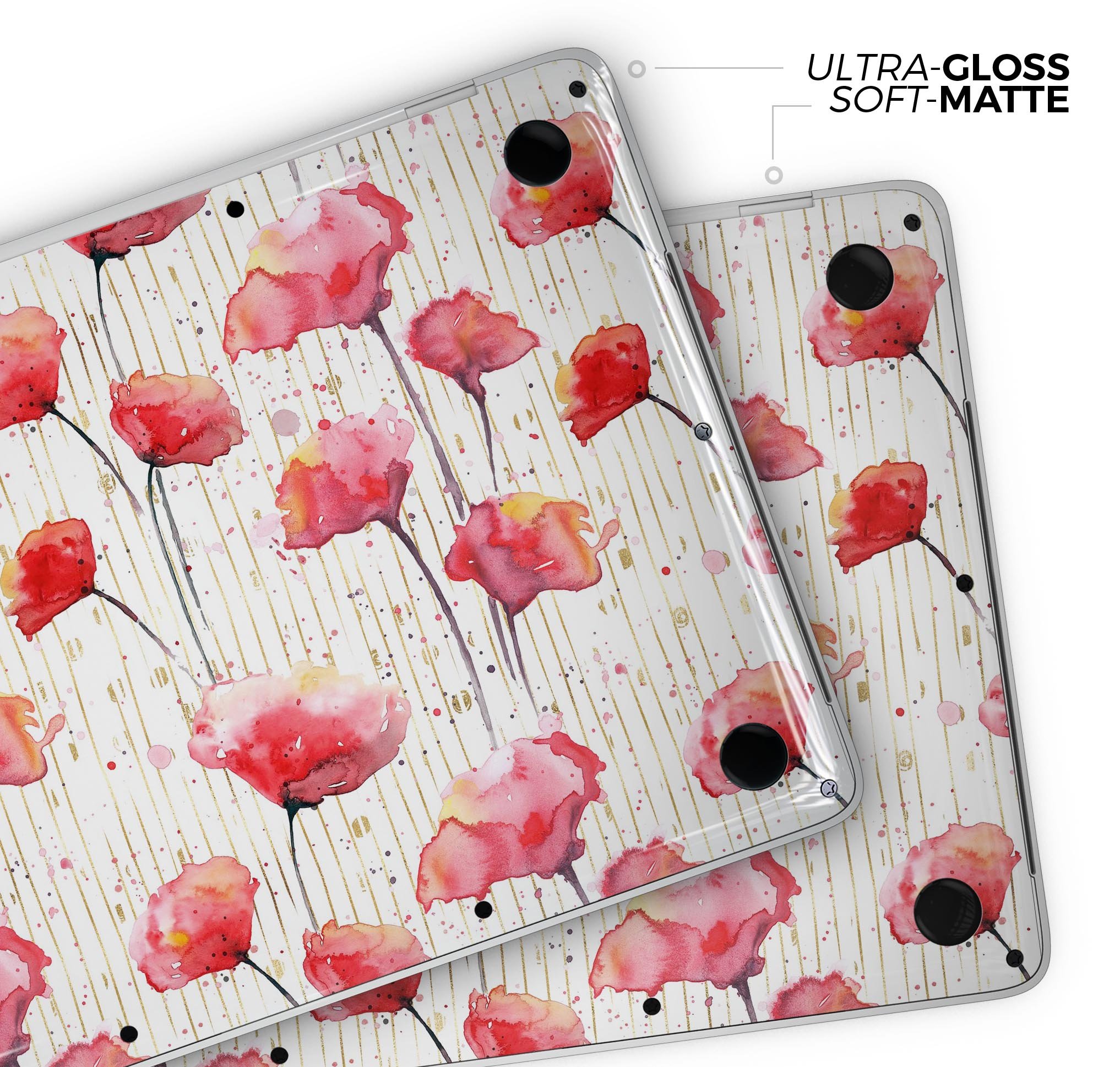 Karamfila Watercolo Poppies V15 skin decal wrap kit for MacBook, featuring vibrant poppy design and premium vinyl material.