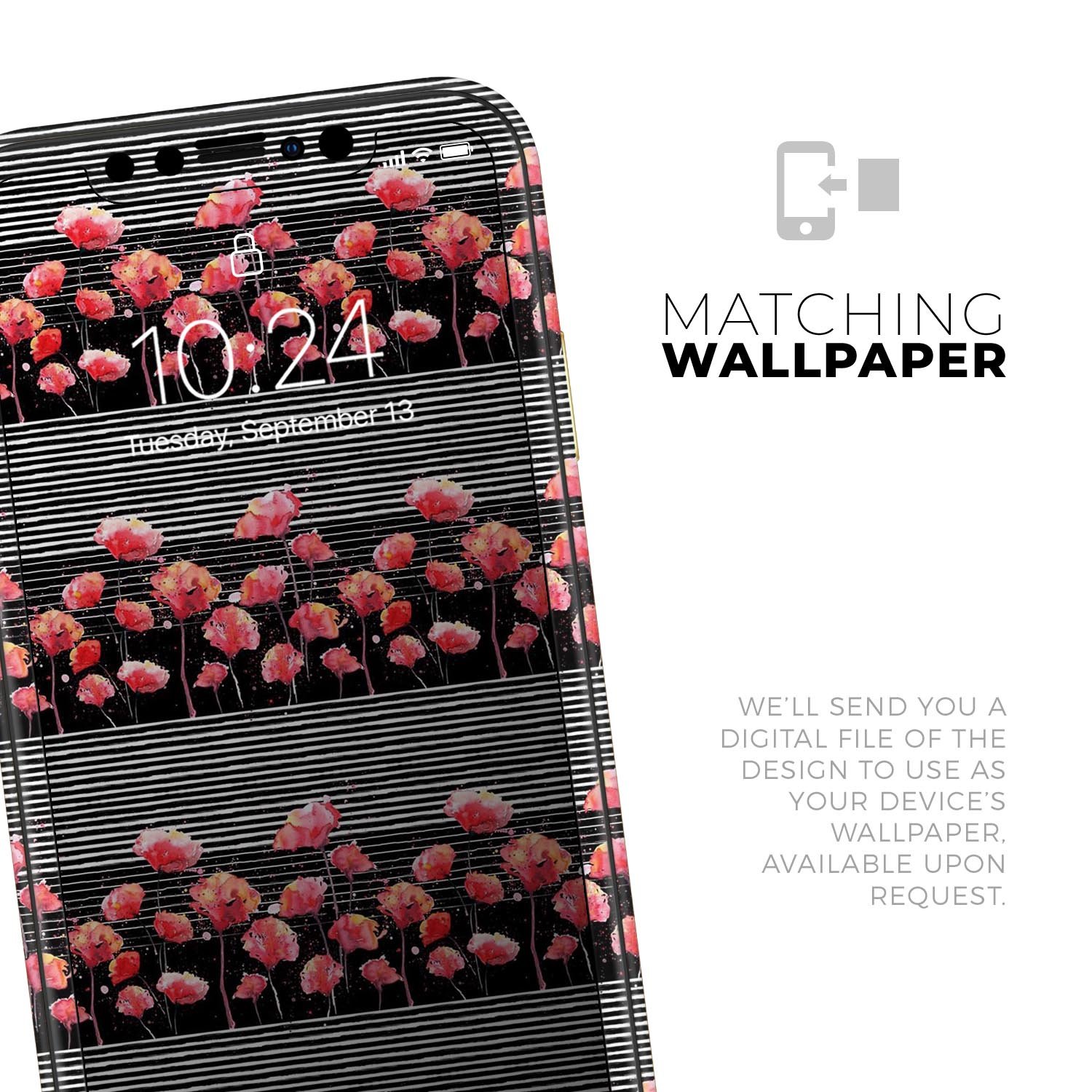 Karamfila Watercolo Poppies V2 skin for Apple iPhone, showcasing vibrant poppy design on a sleek vinyl surface.