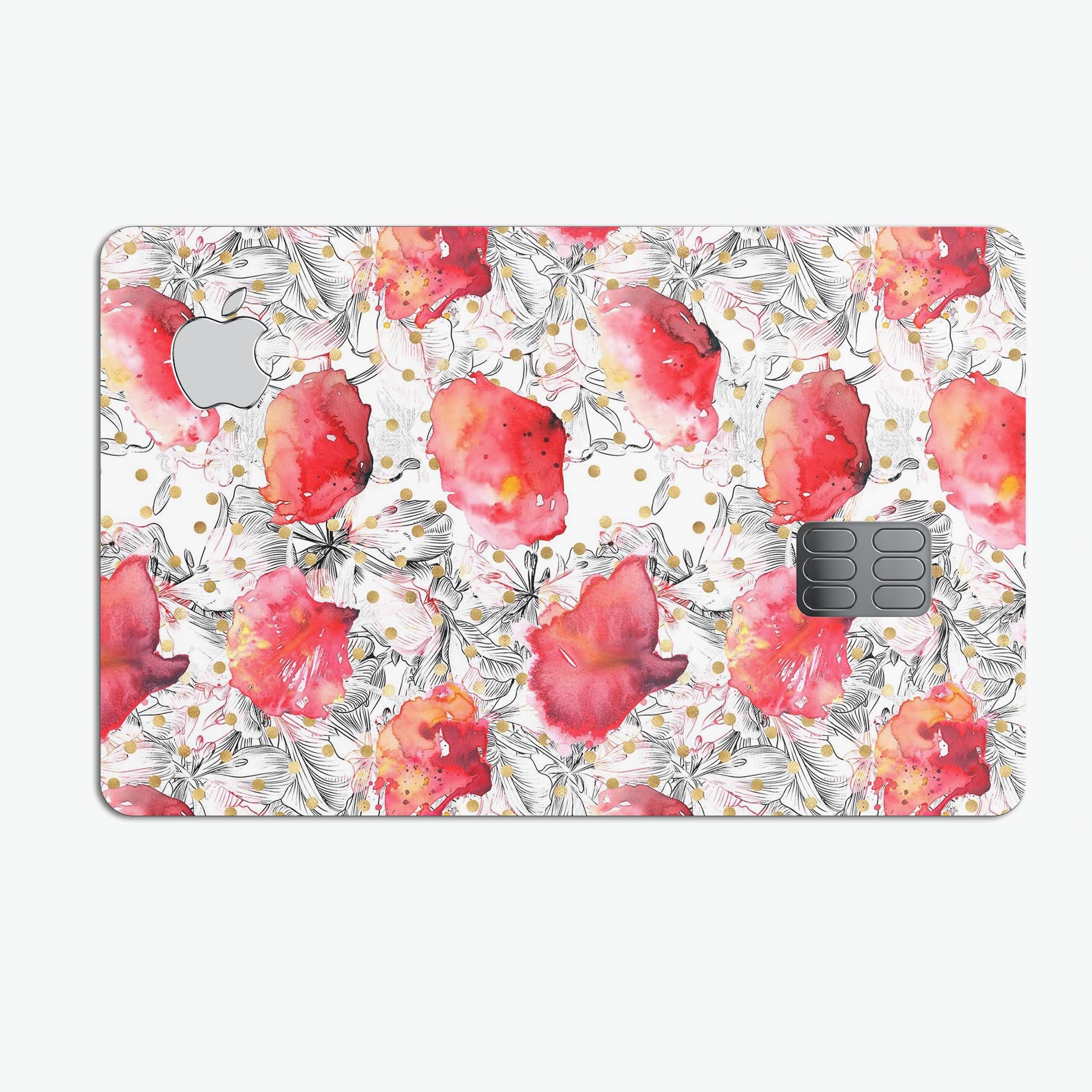 Karamfila Watercolo Poppies V26 skin kit for Apple Card, showcasing vibrant poppy design and premium vinyl material.